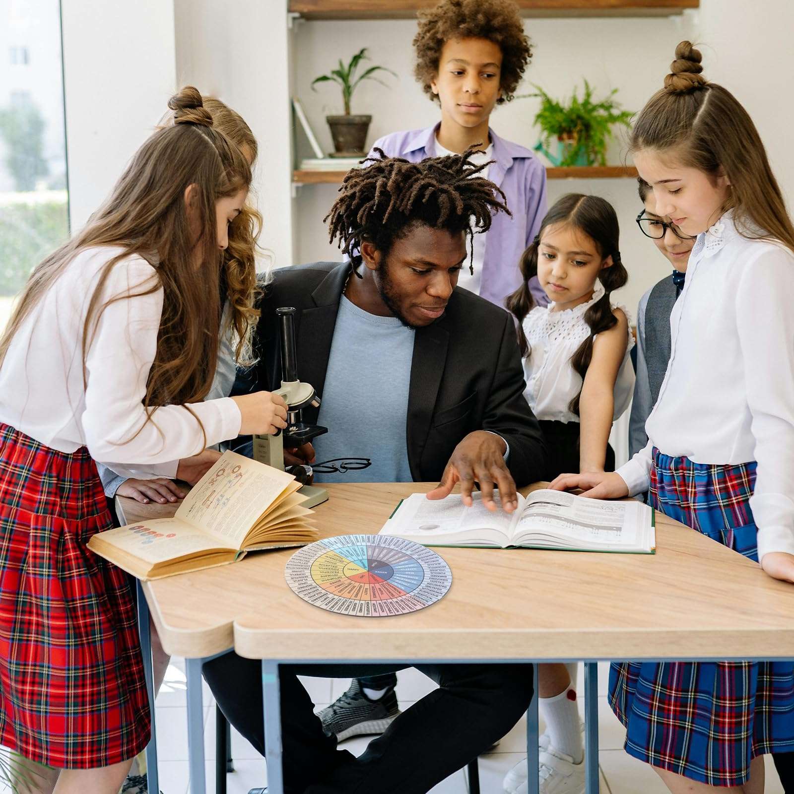 Qianyu Feelings Wheel Therapy Office Desk Decor Double Sided Mental Health Office Decor with Stand Round Therapy Emotions Chart Wheel for Home School Counselor Counseling Therapist Therapy 6