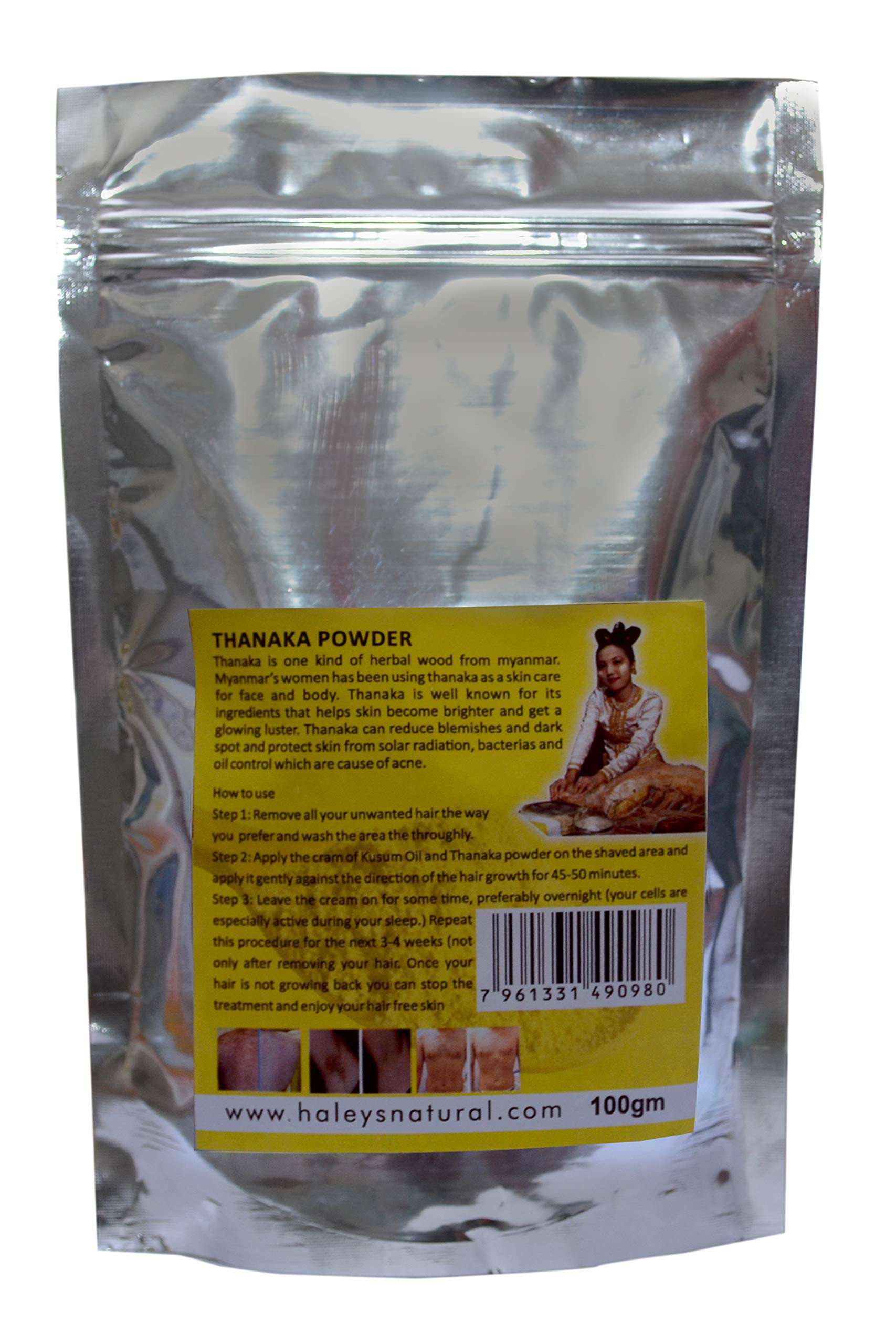 Haley's natural Thanaka Powder For Permanent Hair Removal Anti Acne Aging Whitening, Scrub, Sunscreen, Face Mask 30g 3