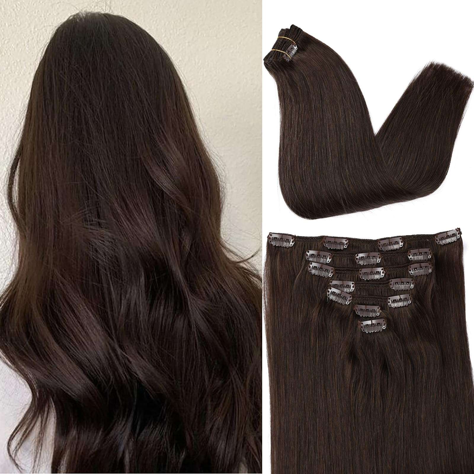 ORIGEN Clip in Bangs Black Brown Color with Dark Brown Hair Extensions 4