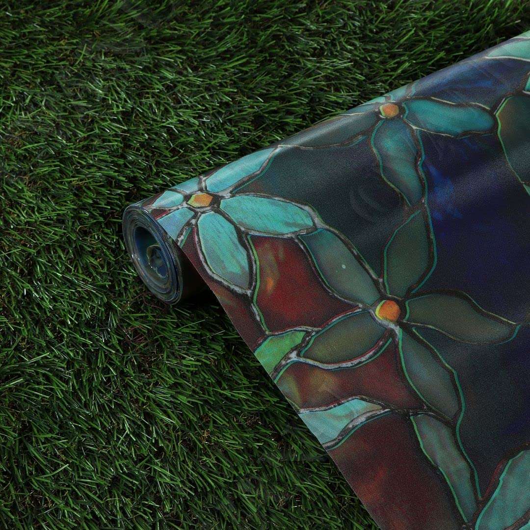 KREEPO Glass Film Privacy Printed Flora Print Window Sticker Vinyl Sheet for Front Door/Bathroom/Sidelight/Small Windows/Office Meeting Room (24"x240"Glassfilmprint28_K) 1