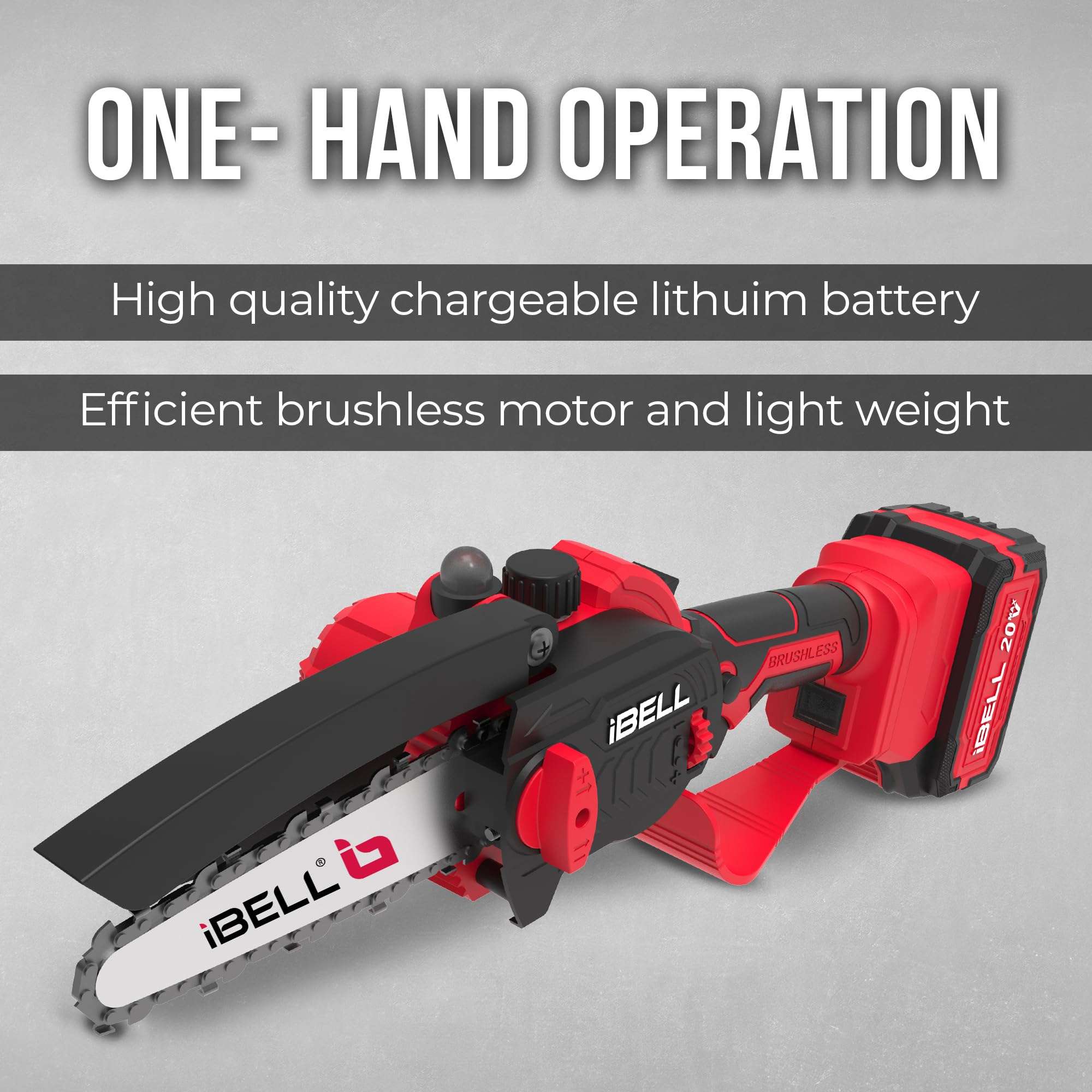 iBELL BS 20-08 Cordless Chainsaw Brushless, 20V,Wood Cutting Machine | 8" Chain Saw with 4.0Ah Battery & Charger | Tree Cutter Tool with BMC Box – One Power Series 4