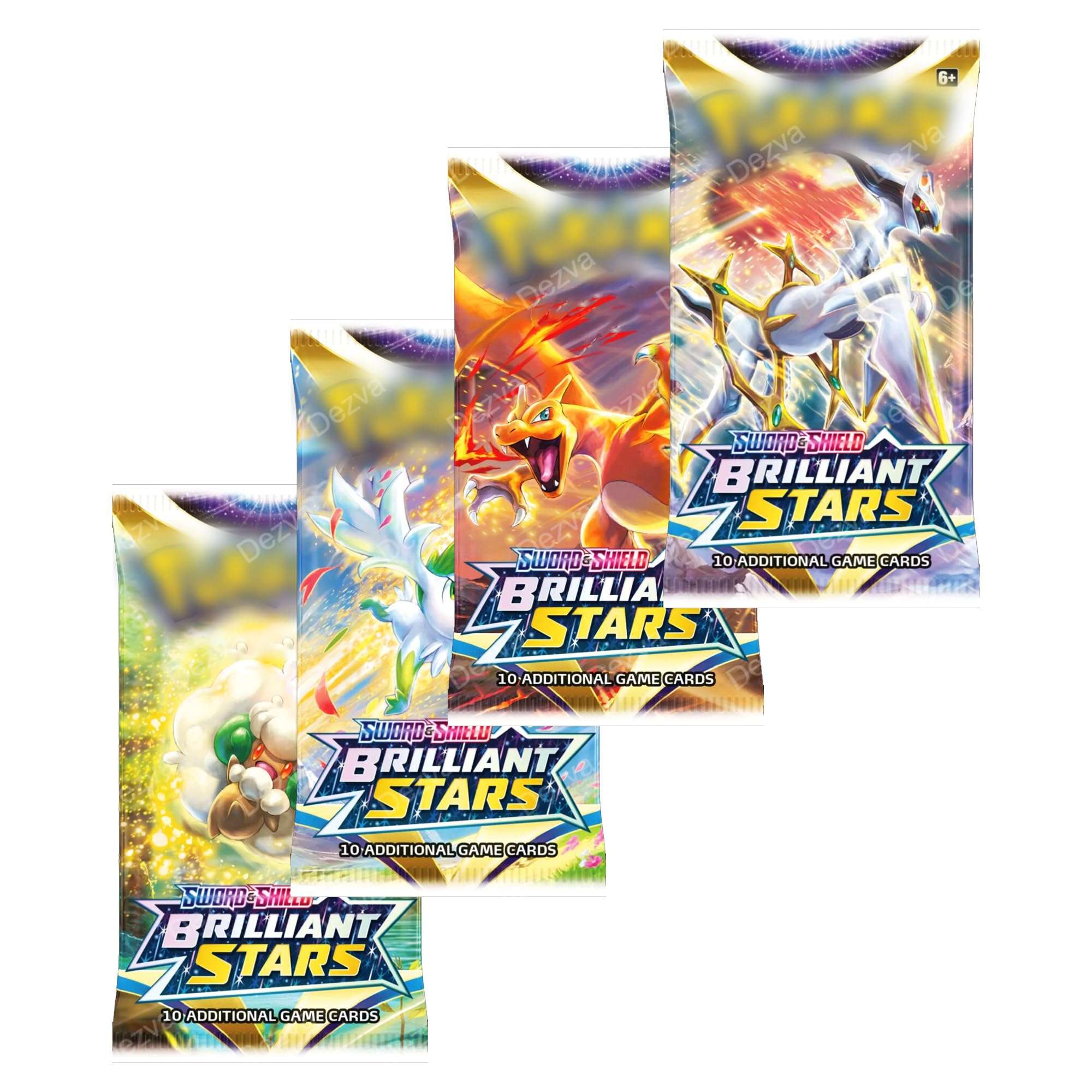 TOYZIEZ Sword & Shield Brilliant Stars Booster Packs, Premium Collectible Card Game Booster Packs - 4 Packs, Each with 8 Paper Cards (8 Booster Cards- 64 Cards) 1