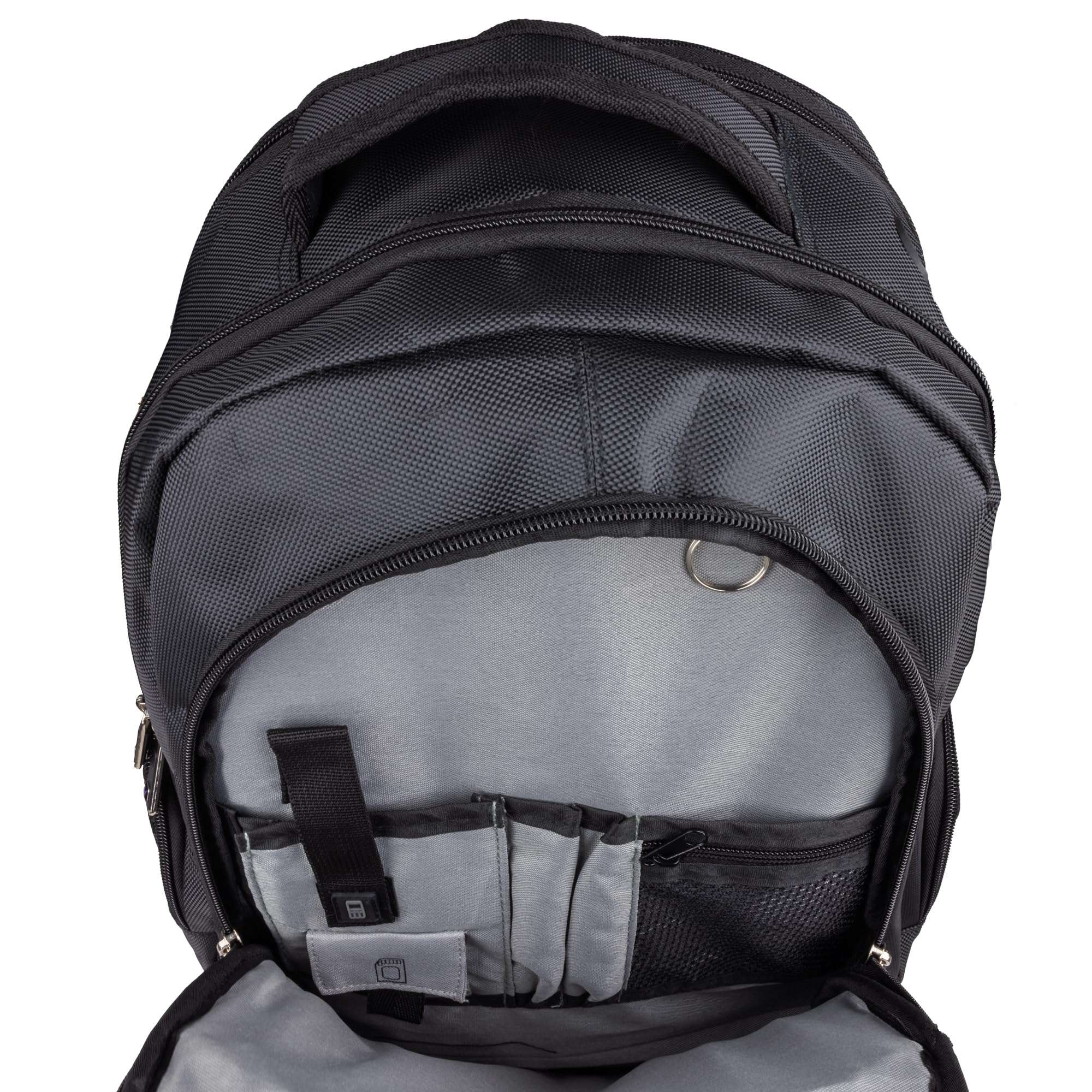 Velztorm 1680D Polyester Black Backpack with USB Charging Station - JS230863, Spacious Interior, Multiple Compartments, Compact and Lightweight, Fits up to 16" laptop 6