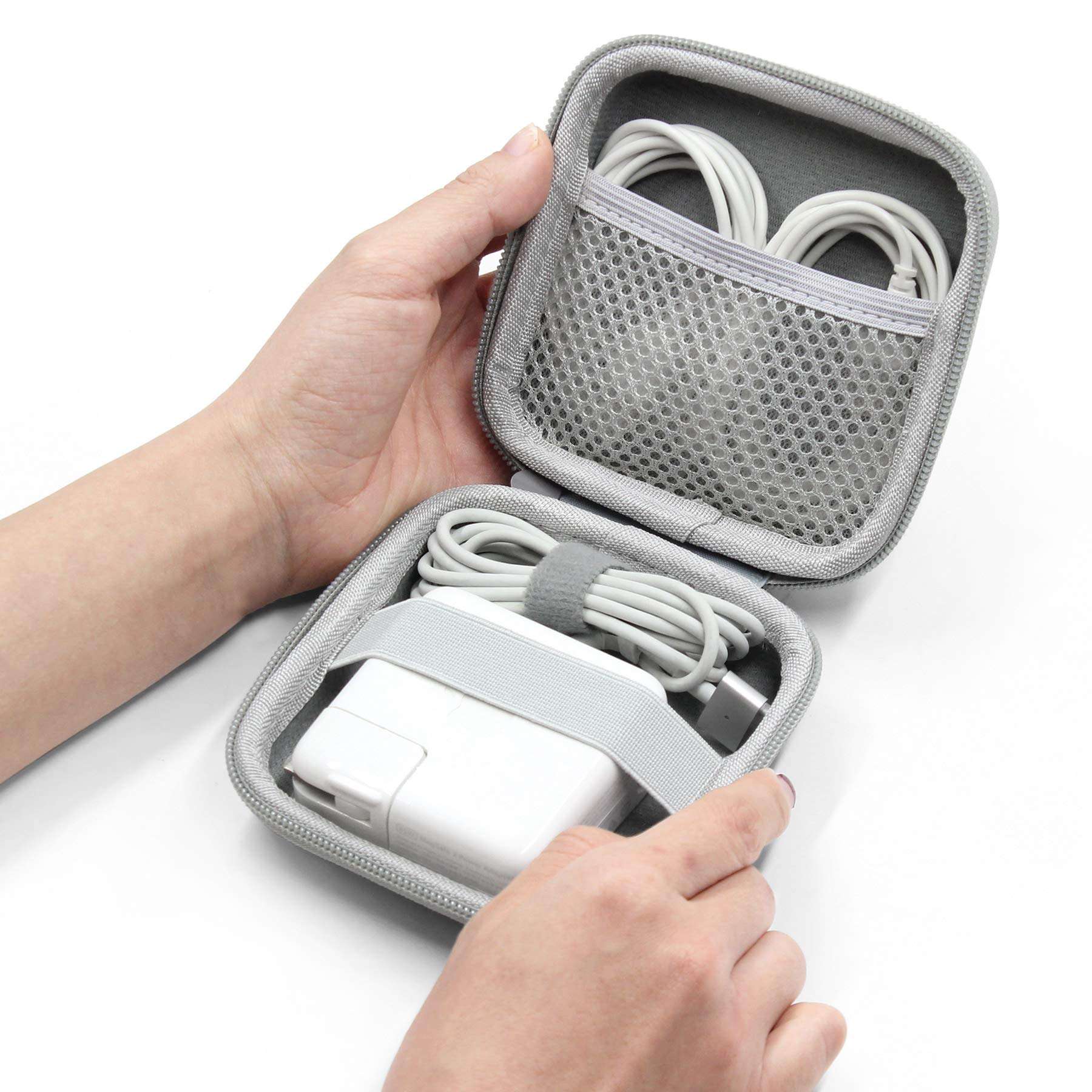 BOONA MacBook Power Adapter Exclusive Organizer Case, Hard Shell Portable Electronics Accessories Travel Storage Carrying Bag for Laptop, Gadgets, Cables, Cords, USB Drives, Earphones - Small, Grey 5