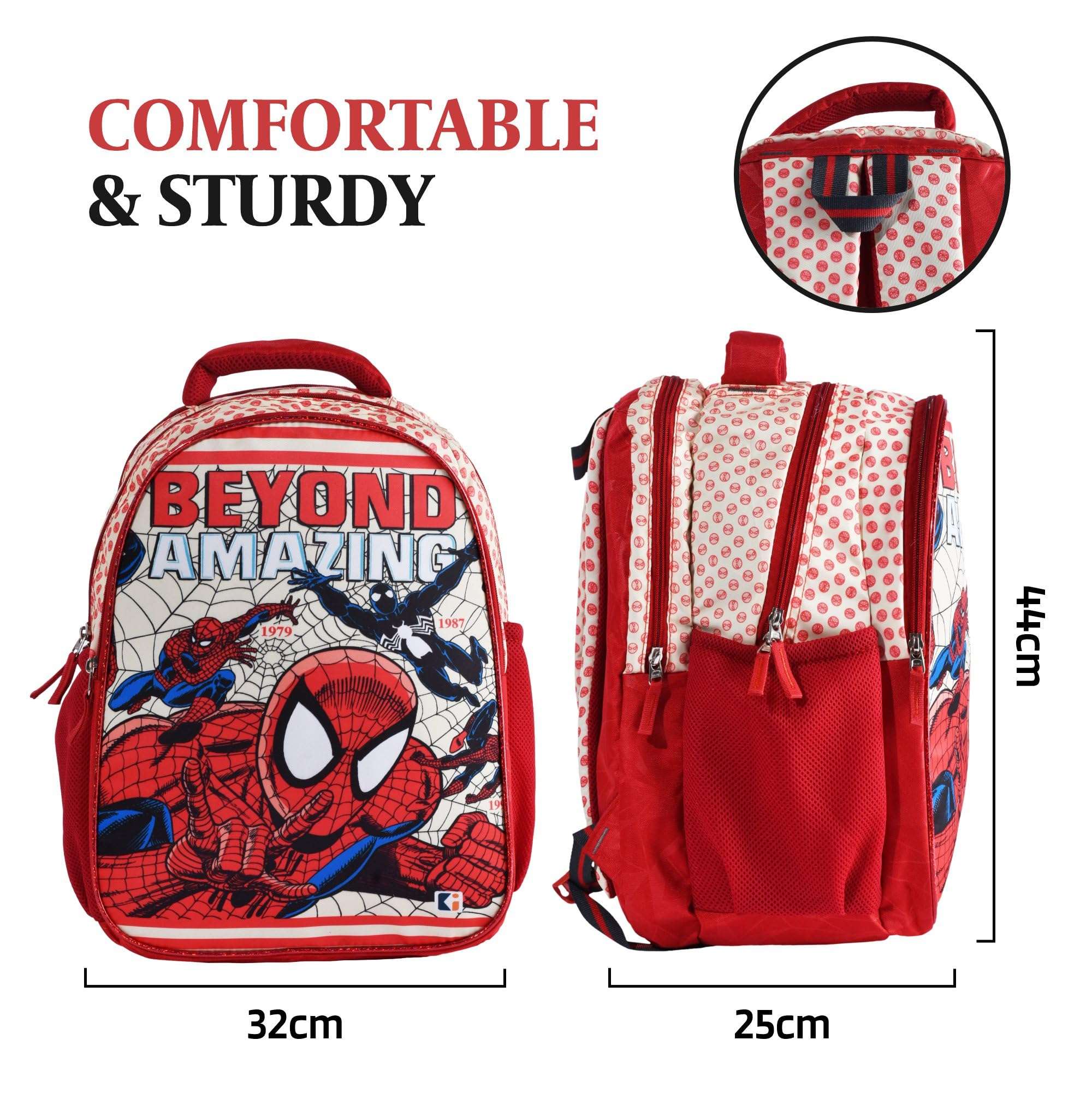 Heart Home School-College Bag | Marvel Spiderman Amazing Backpack for Boys and Girls | 4 Compartment Travel Backpack | Water Resistant Bookbag for Daily Routine | Laptop Bag | Large | Cream 4