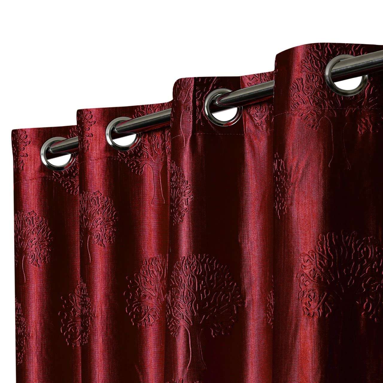 GRIHSHOBHA Polyester Tree Punch Window Plain Room Darkening Thermal Insulated Window Door Curtains Parde for Bedroom, Living Room, 6 Feet Long, Maroon, Set of 2 1