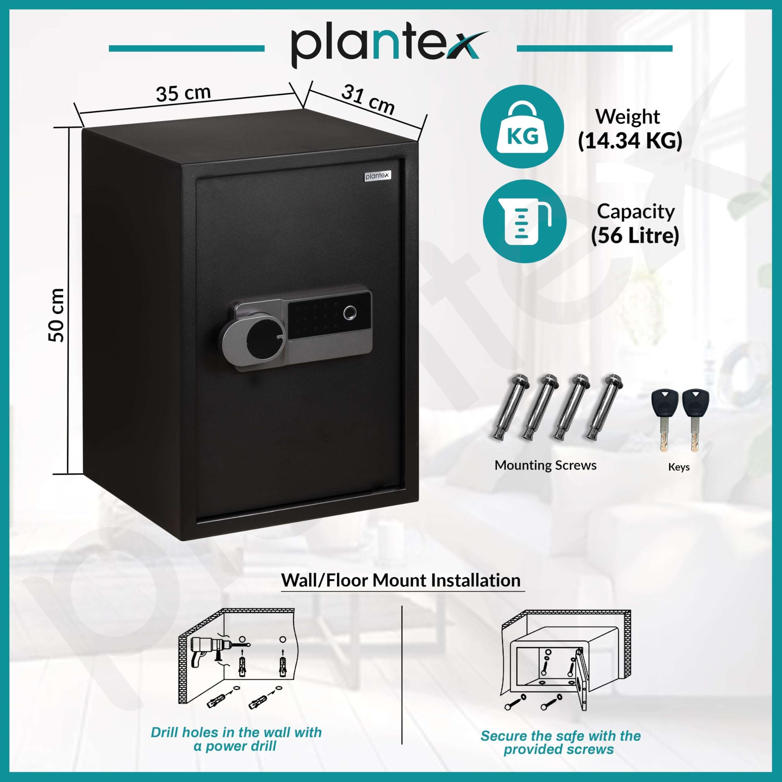 Plantex 56 Litre Digital Safe Locker For Home/Safety Locker Box with Biometric Fingerprint,Touchscreen & Emergency Key/Perfect Security Solution for Valuables/2 Years Warranty By Plantex - Black 4