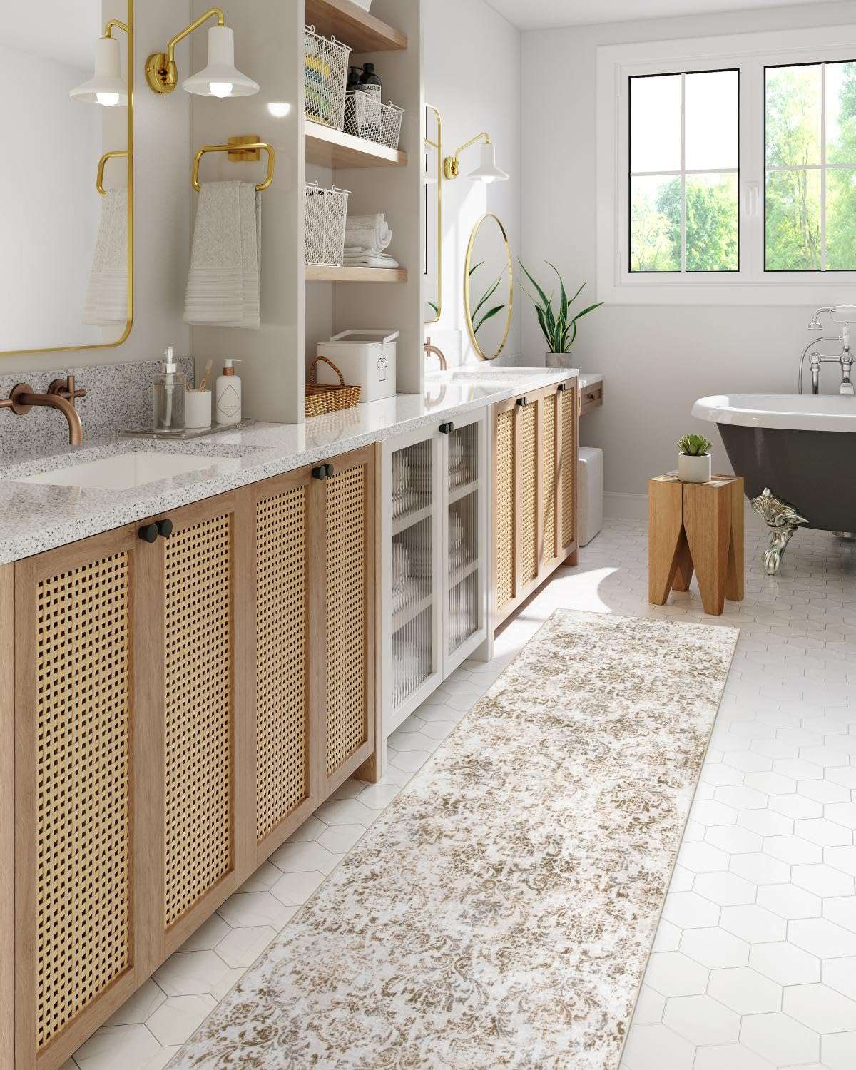 Lahome Kitchen Runner Rugs Non Skid Washable 2'6"x8', Boho Long Carpet Runners for Hallway 8ft, Paisley Soft Indoor Carpet Runner for Bathroom Entryway Laundry Stairway, Beige 4