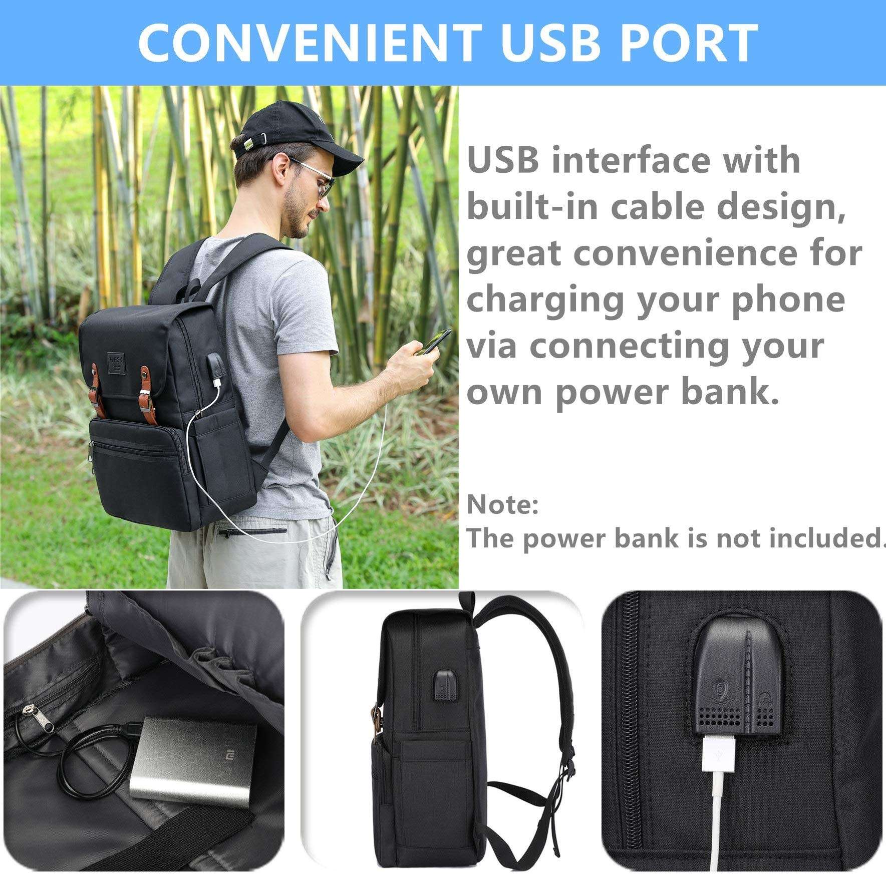 HFSX Laptop Backpack Men Women Vintage Backpack Bookbag College Backpacks Stylish Backpack Black Fits 15.6 Inch Laptop 3