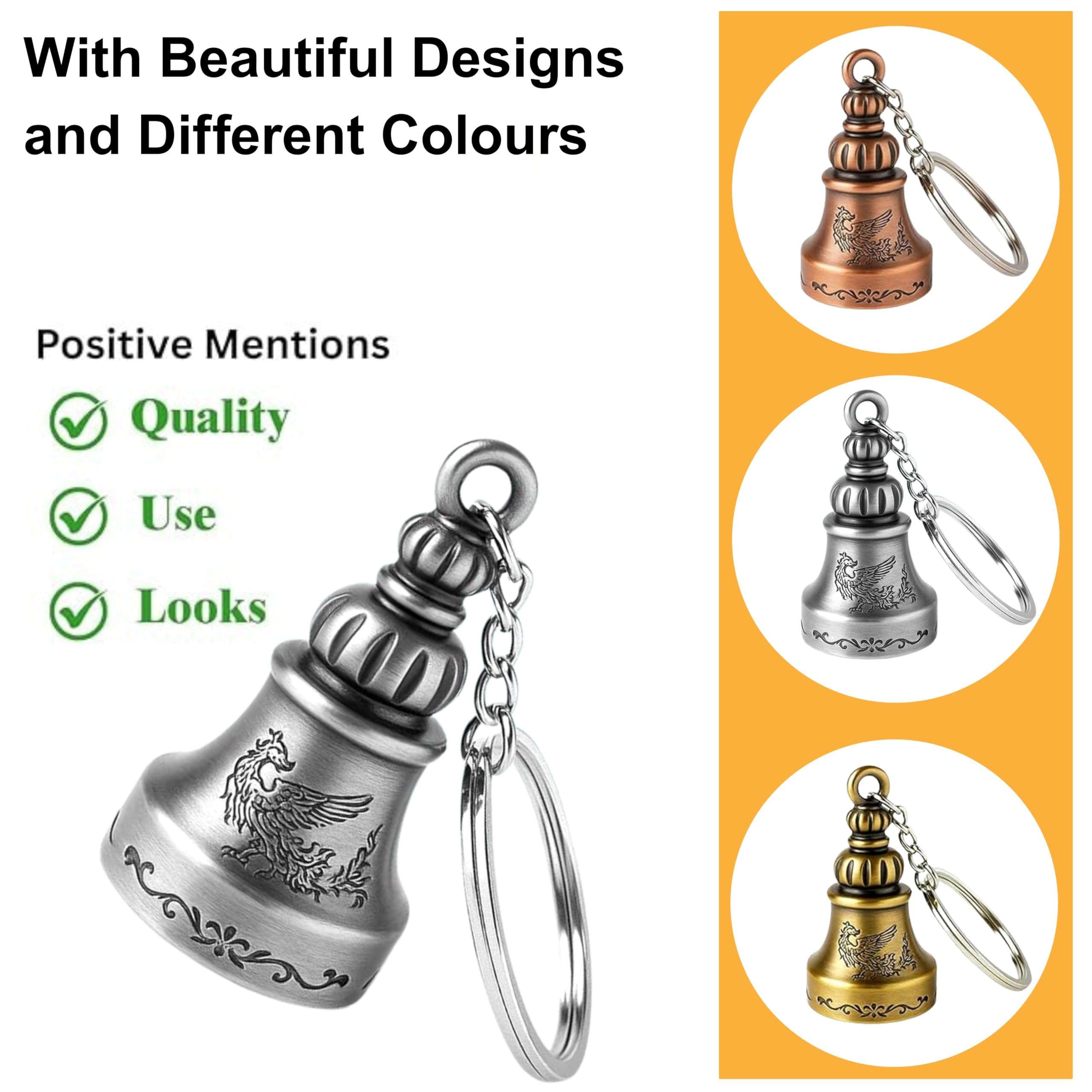 OTTAVO Guardian Bell Keychain, Oxidized Copper, Tibetan Style, 5 cm Height, Good Luck Charm (Silver Antique Style 2) 6