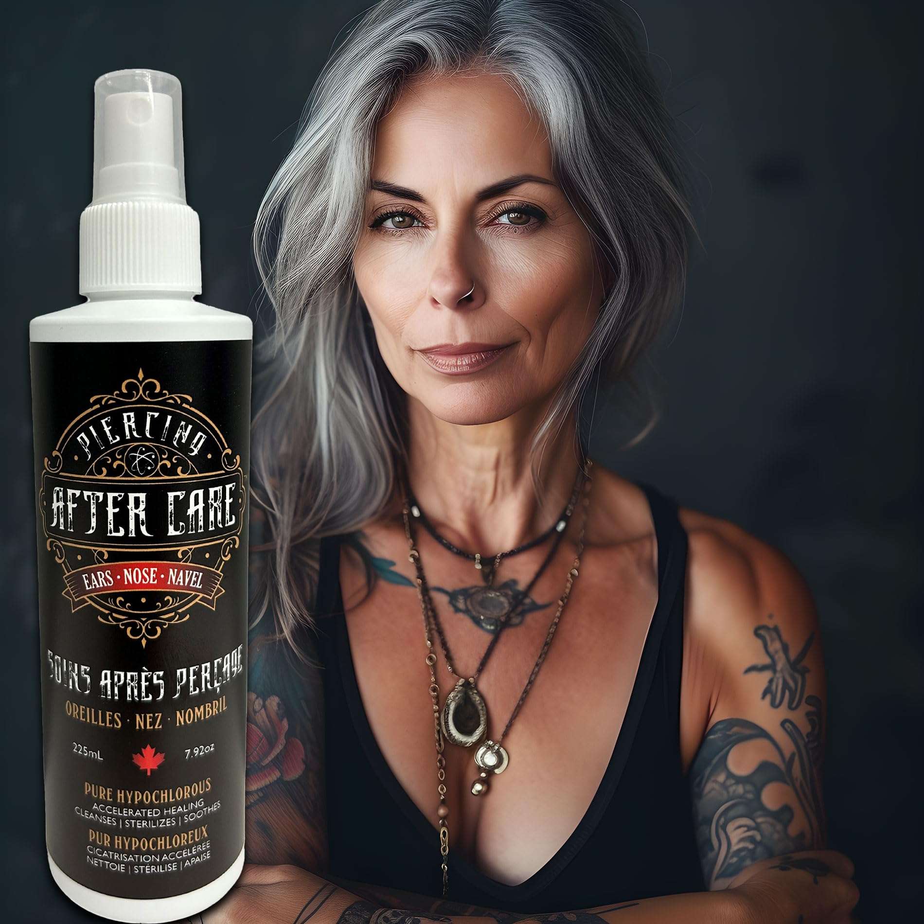 Piercing Aftercare Spray - Ear, Nose, Navel, Belly Button & Body Piercing Cleaner with Hypochlorous Acid - Piercing Aftercare Solution Formula - Ideal Hole Cleaner for Piercings - No Alcohol - 225ml 3