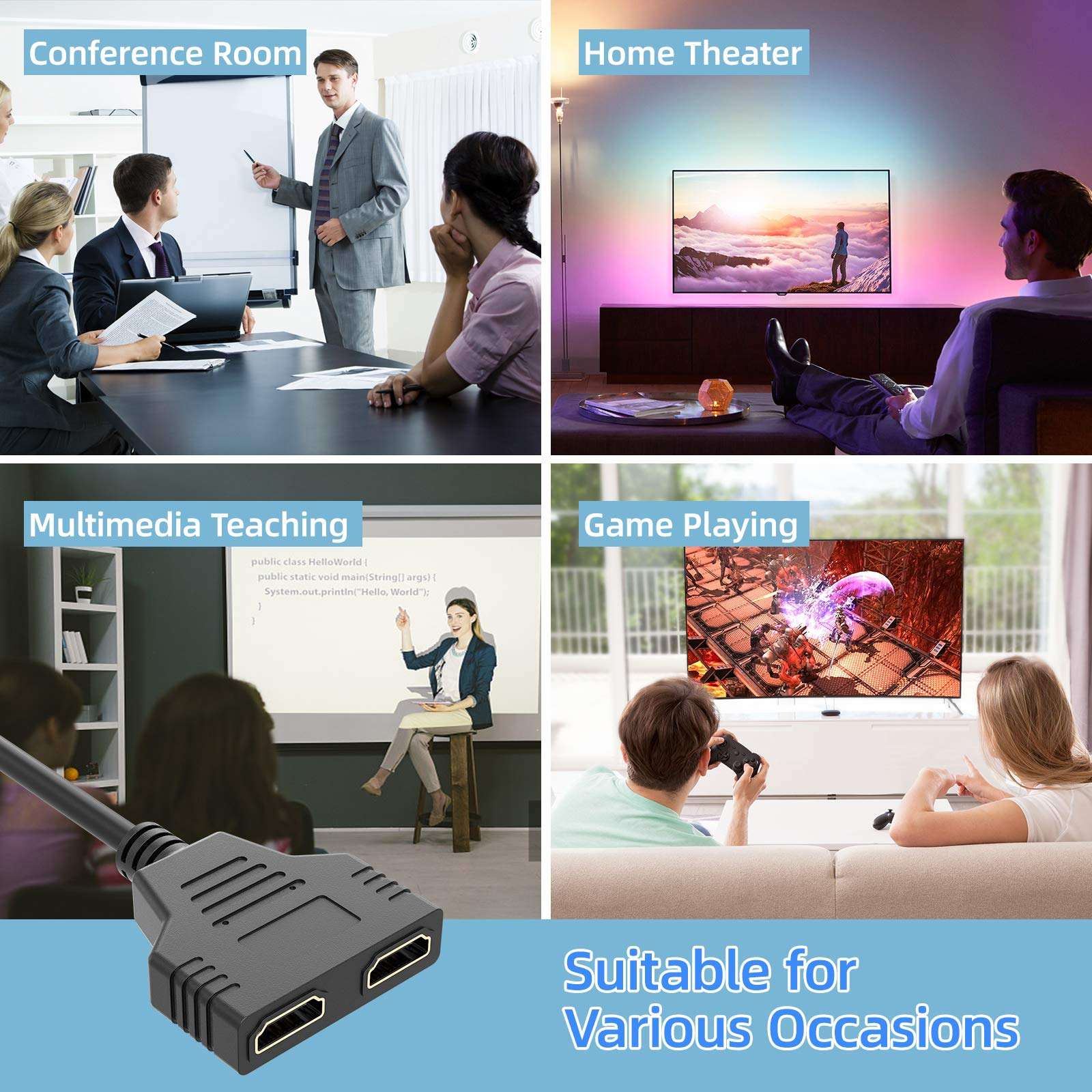 HDMI Splitter Cable 1 Male to Dual HDMI 2 Female Y Splitter, Male to Dual HDMI 2 Female Cable Supports Full HD 1080P Resolutions for X-box/ P'S4 /HD-TV /DVD Players 5