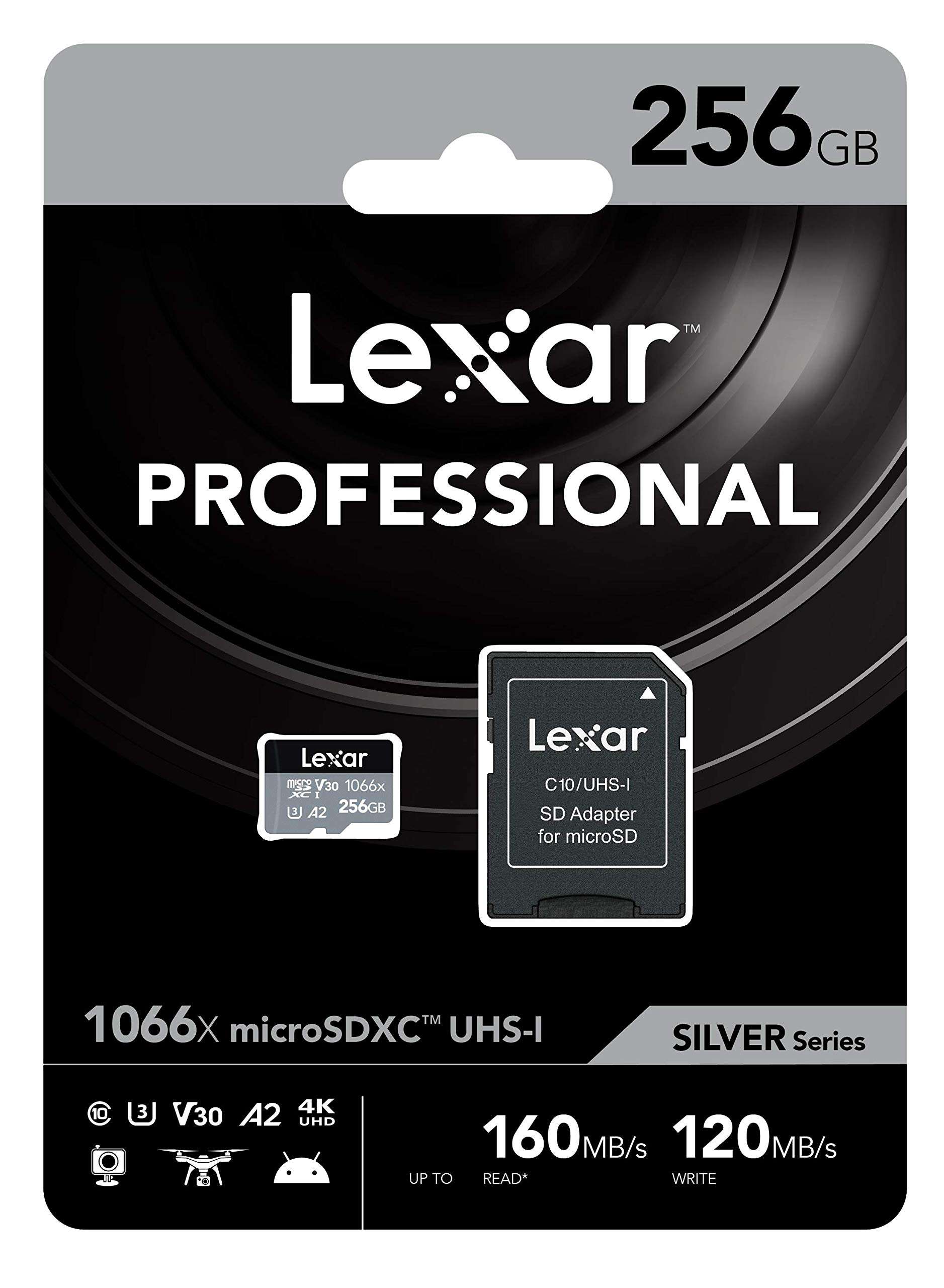 Lexar 1066x Micro SD Cards 256GB & 128GB - UHS-I, 160MB/s Reading, 120MB/s Writing, U3, V30, A2 - Silver 4