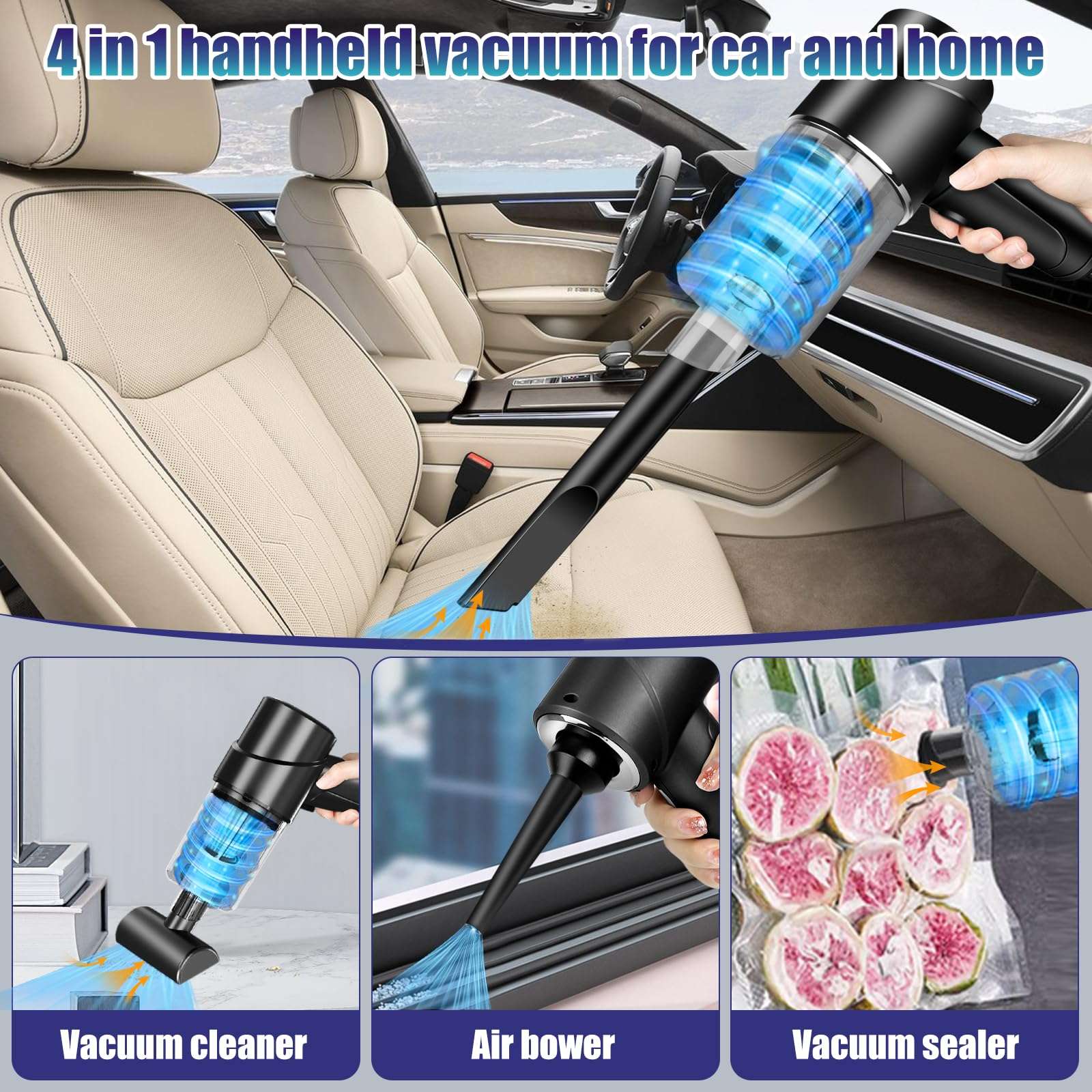 AGARELE Wireless Handheld Vacuum Cleaner, 12000Pa Car Vacuum Cleaner, Wireless 3-in-1 Vacuum Cleaner & Air Blower & Pump, Multifunctional Handheld Vacuum Cleaner with Brush for Car, Office, Home 6