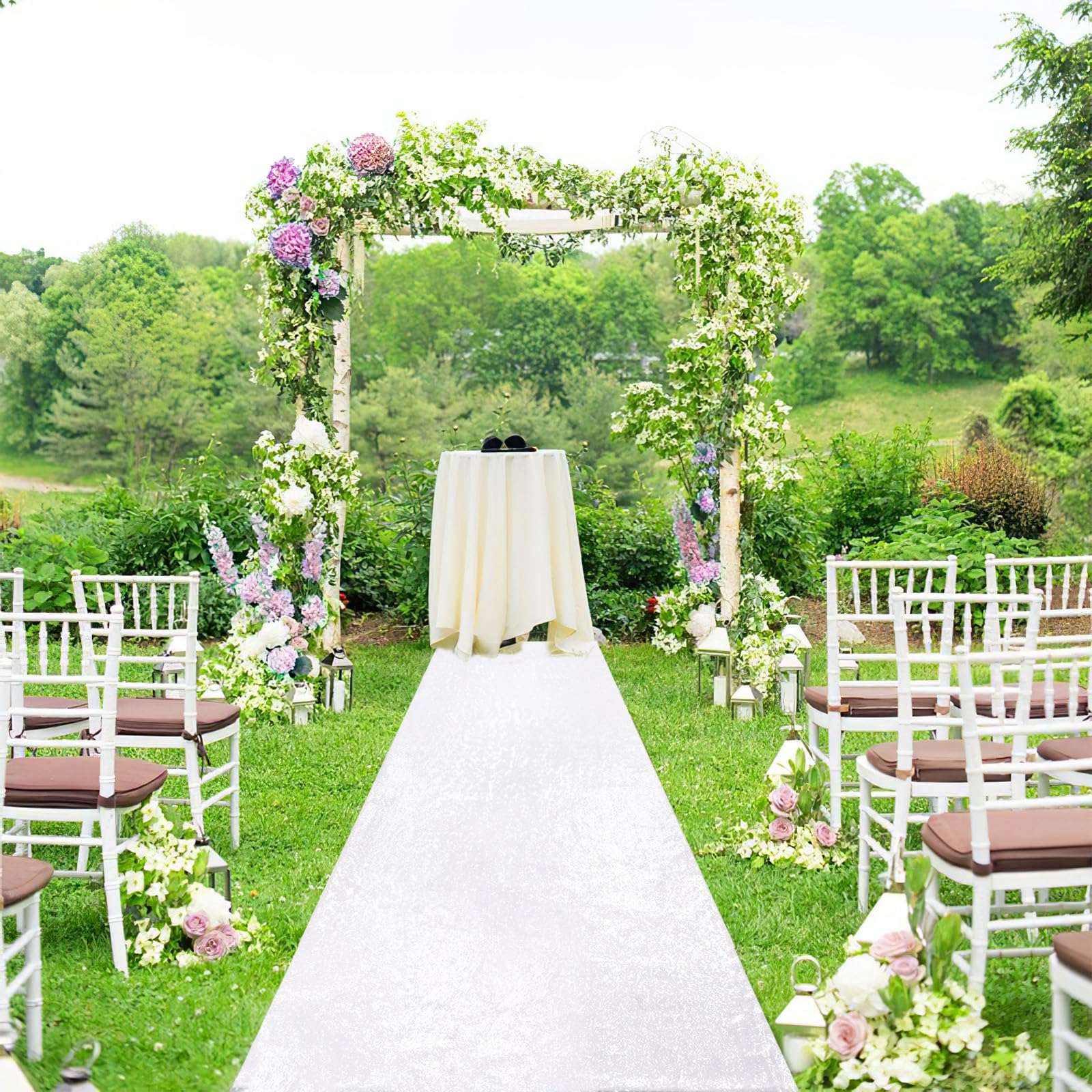 B-COOL Aisle Runner 4ftx20ft White Sequin Aisle Runners for Wedding Ceremony White Wedding Rug Indoor New Year Party Glitter Aisle Runner 5