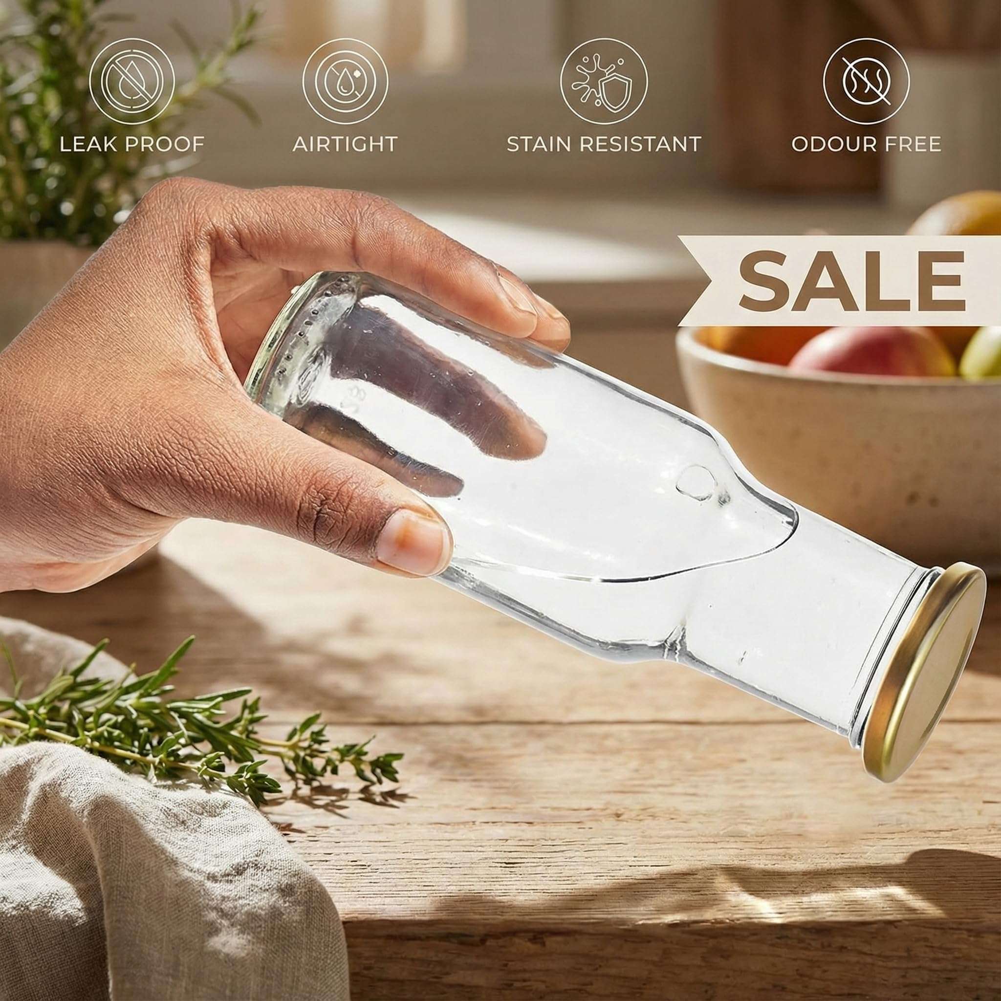 QLYSS Clear Glass Milk, Water and Juice Bottle With Airtight Cap - 200 Ml (Set of 6 Pieces) Transparent 5