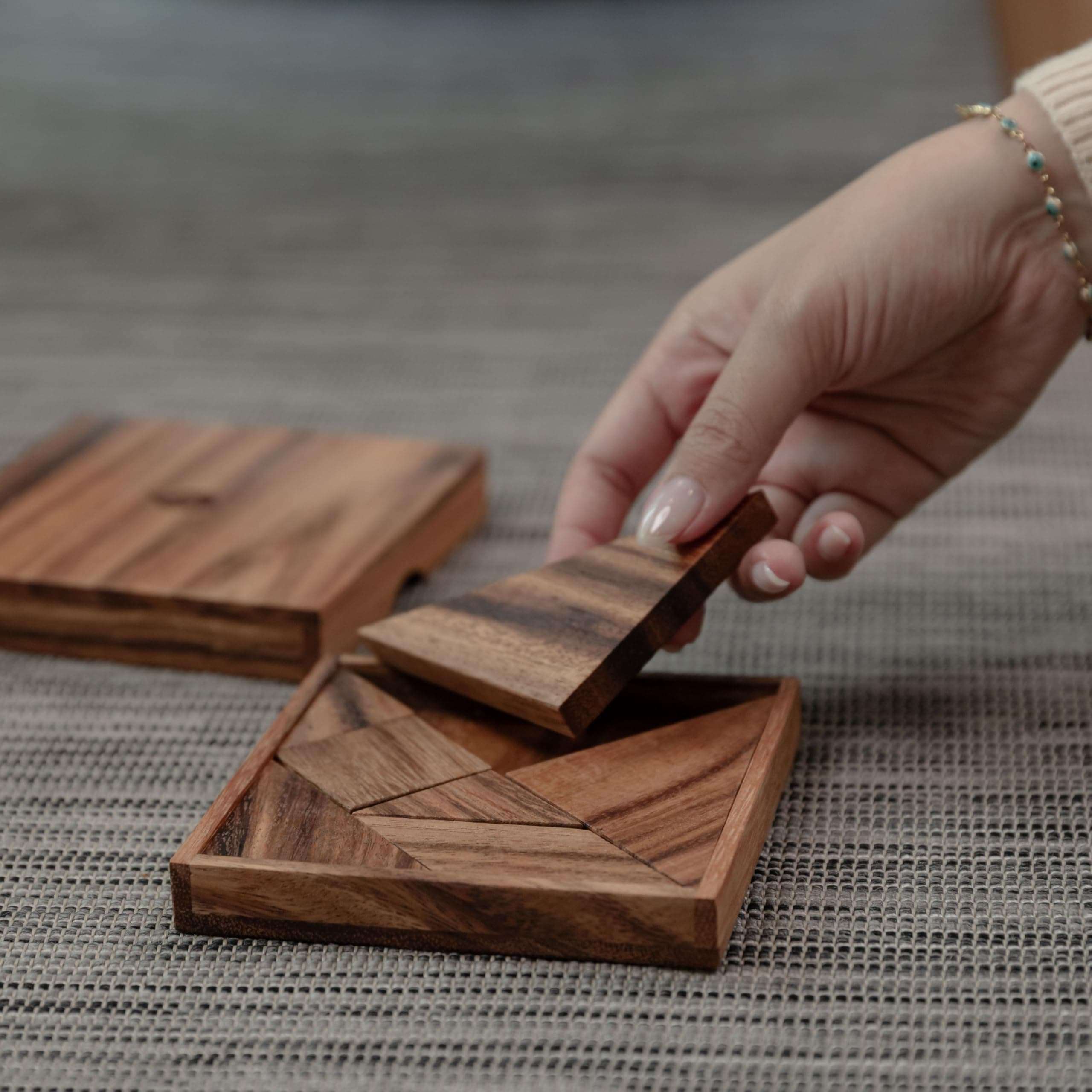 Premium Wooden Tangram - Luxury Wooden Brain Teaser Block for Kids & Adult - Wood Block Puzzle - Logic Puzzle - STEM Montessori Educational Sensory Toys for All Ages 5