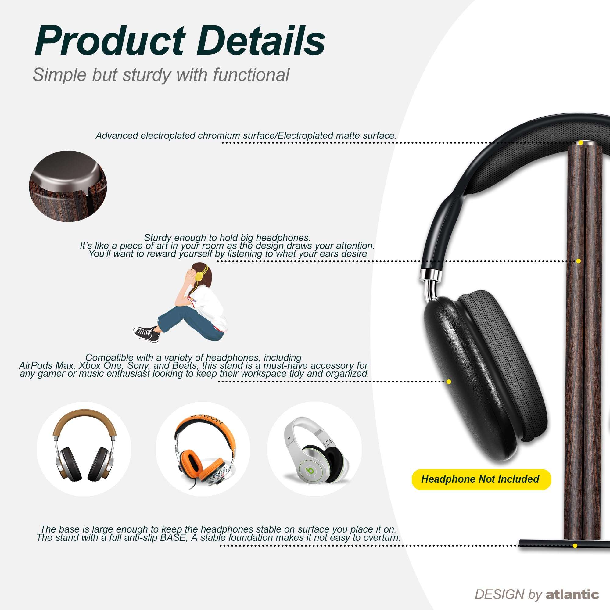 Gunking Luxury Headphone Stand,Headset Stand,Headphone Holder for Desk,Gaming Headset Holder. 6