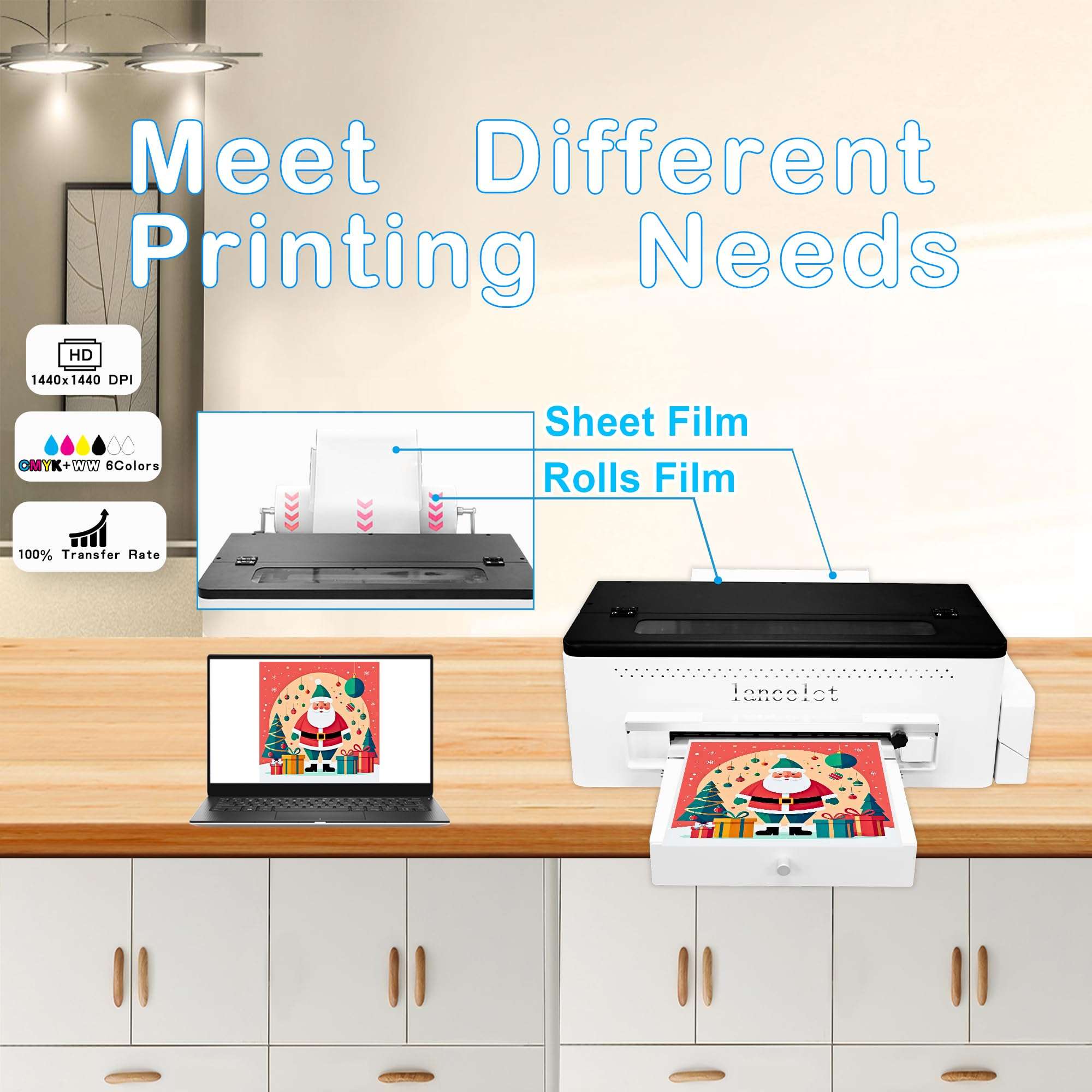 Lancelot A3 l1800 DTF Transfer Printing Machine with Roll Feeder, White Ink Circulation and Easy Operation,DTF Printer Bundle for Dark and Light Clothing (Printer+Oven+Laptop+consumable) 3