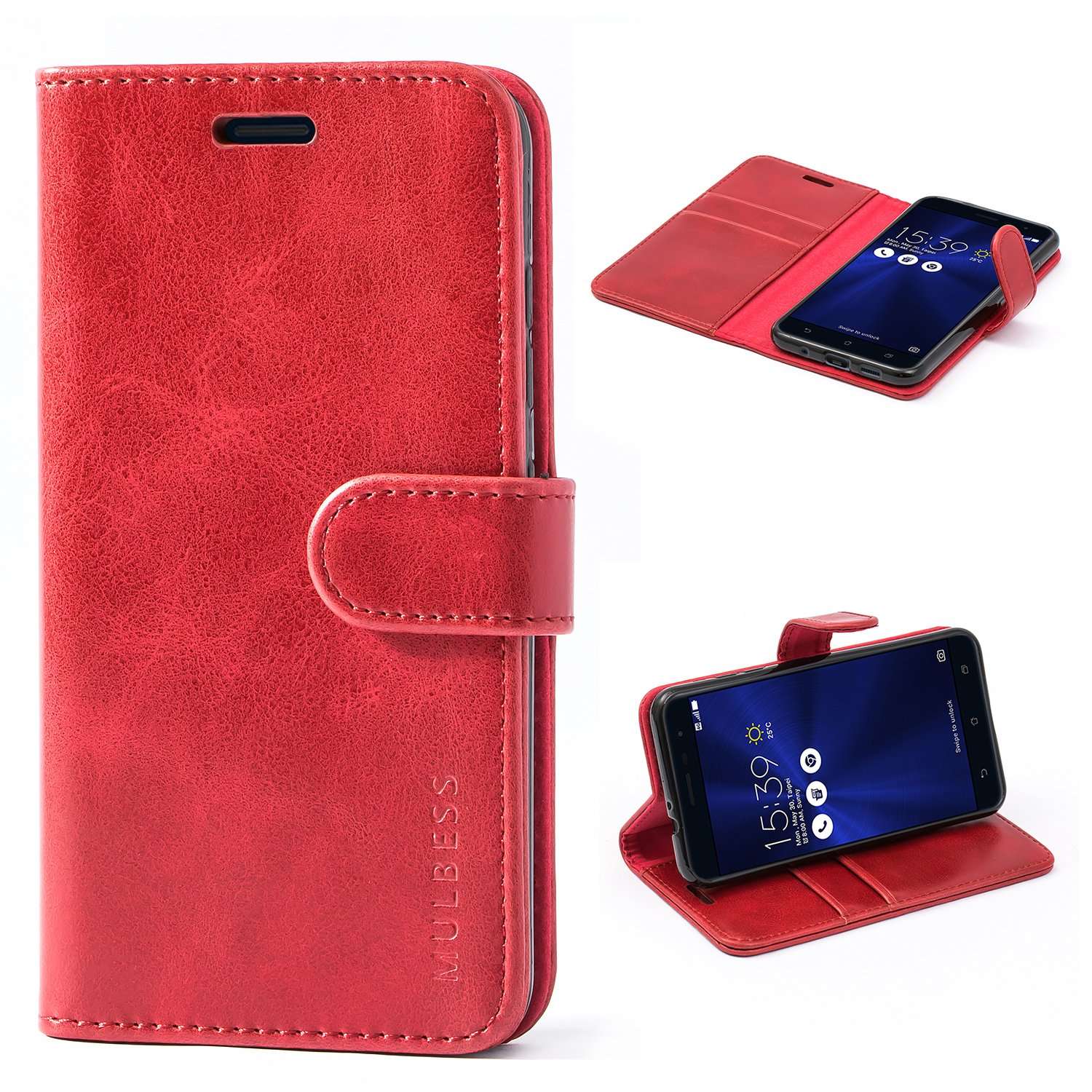 Mulbess Vintage Asus ZenFone 3 ZE520kl Case Wallet, Flip Leather Phone Case with Card Holder for Asus ZenFone 3 ZE520kl Cover, Wine Red 1