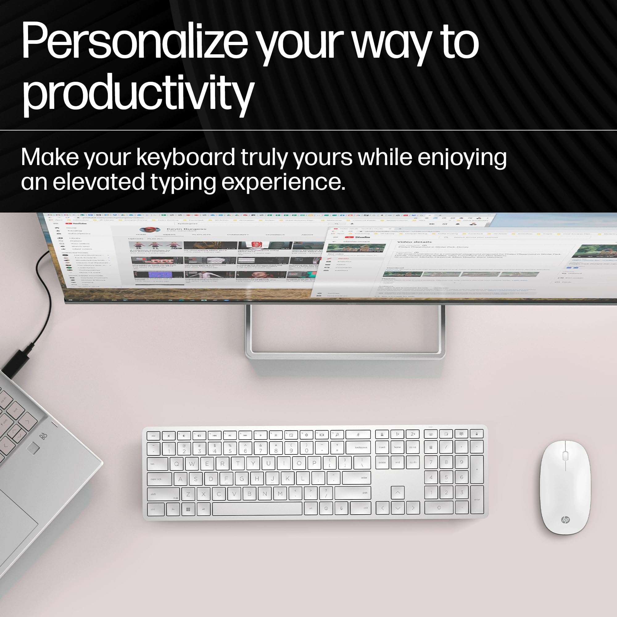 HP 970 Creator Keyboard, Wireless and Multi-Device with 20 programmable Shortcut Keys, Backlit with sensors, up to 6 Month Battery, AES encrypted, 3Y Warranty, 0.67 kg, Silver 2