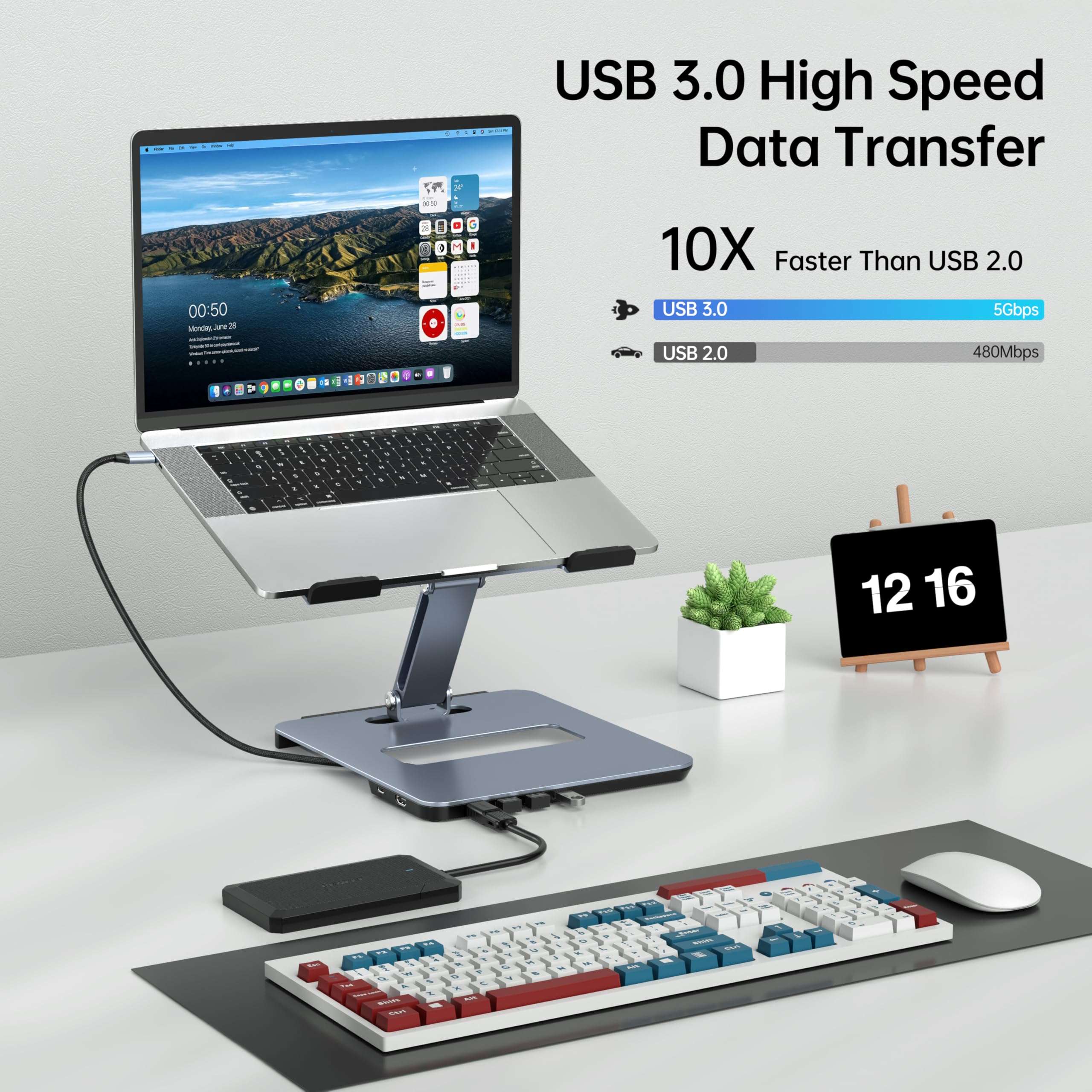 BENFEI Laptop Stand with USB C 6in1 Docking Station, HDMI 4K@60Hz, 4*USB3.0, 100W PD Compatible with MacBook Pro/Air, iPad Pro, XPS, Thinkpad 6
