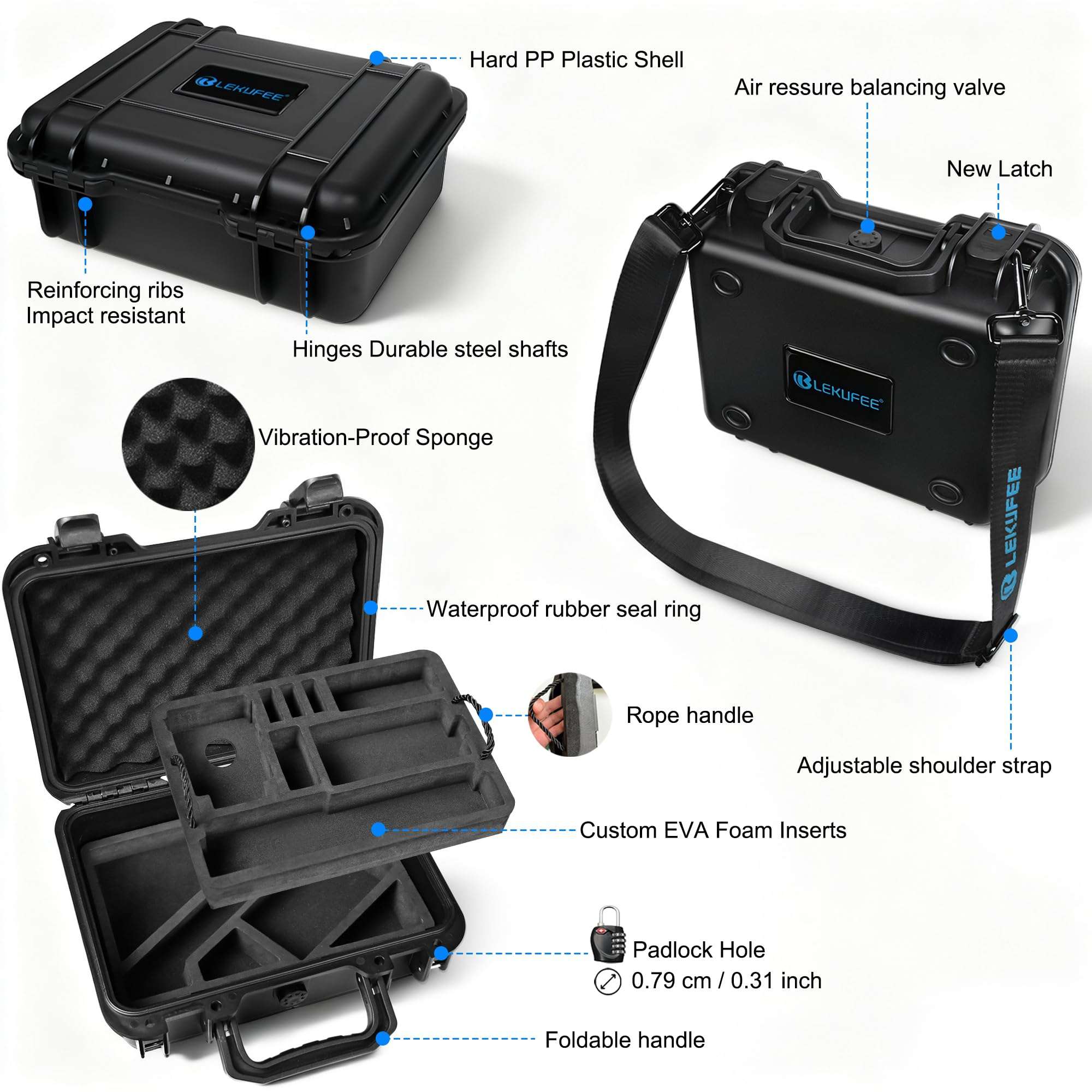 Lekufee Portable Waterproof Hard Case for DJI Osmo 360 Camera,Adventure Combo, Action Camera, Battery, Charger, DJI Mic 3/2/Mini, More Accessories(Case Only)-Black 4