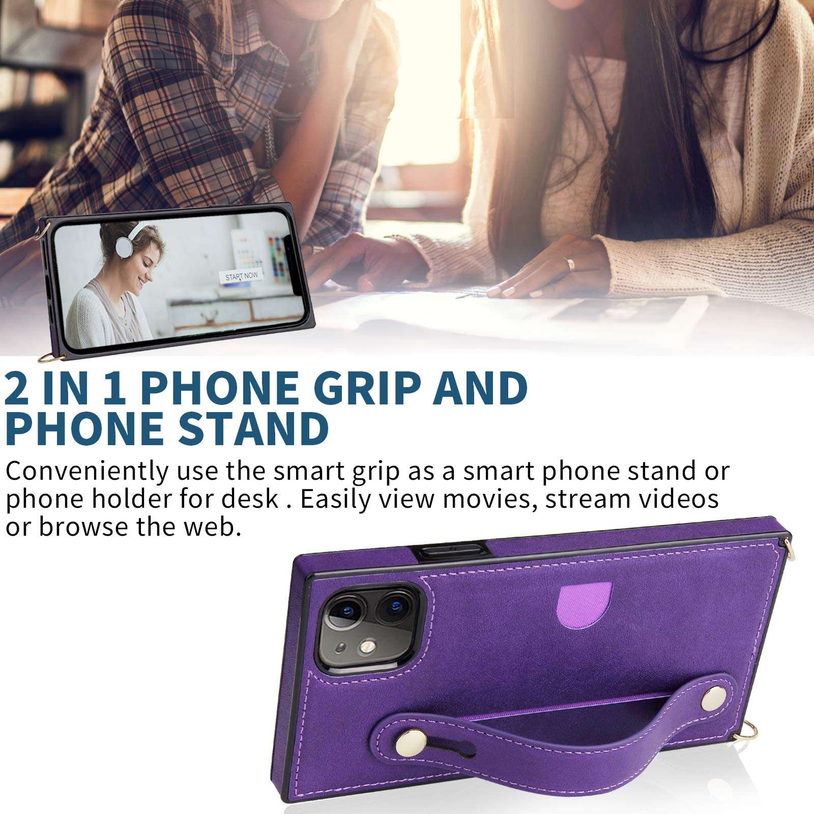 CASEOWL Wallet Crossbody Case for Women with Hand Strap, Card Holder, Kickstand, Adjustable Removable Shoulder Strap, Leather Protective Case Compatible, Purple 4