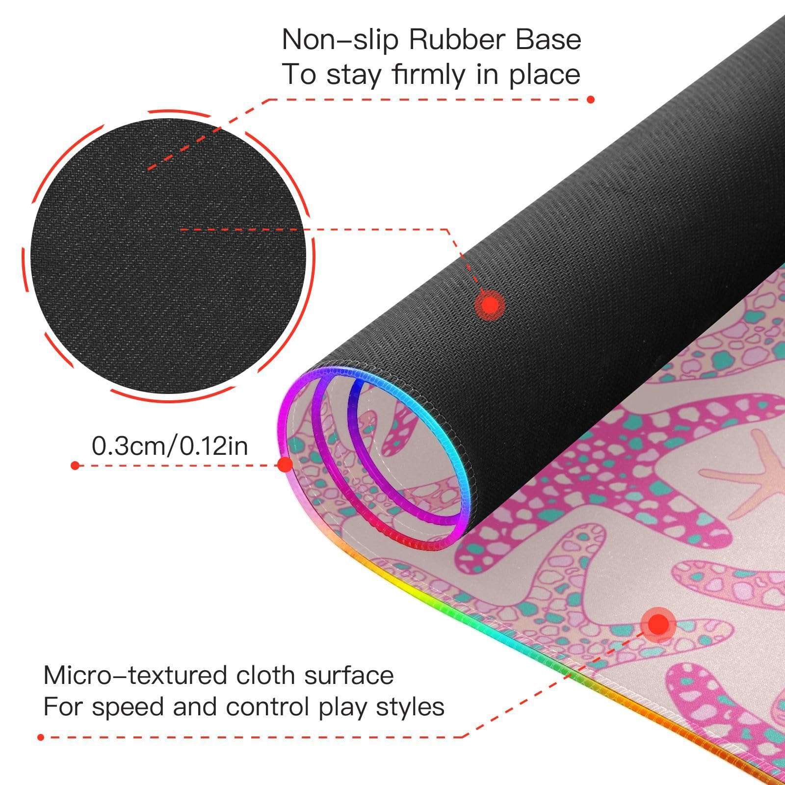 Pink Starfish Wireless Charging Mouse Pad for Mobile Phone Extra Large Gaming Mousepad with 13 Lighting Modes Computer Mat for Gaming MacBook PC Laptop Desk Office Home 5