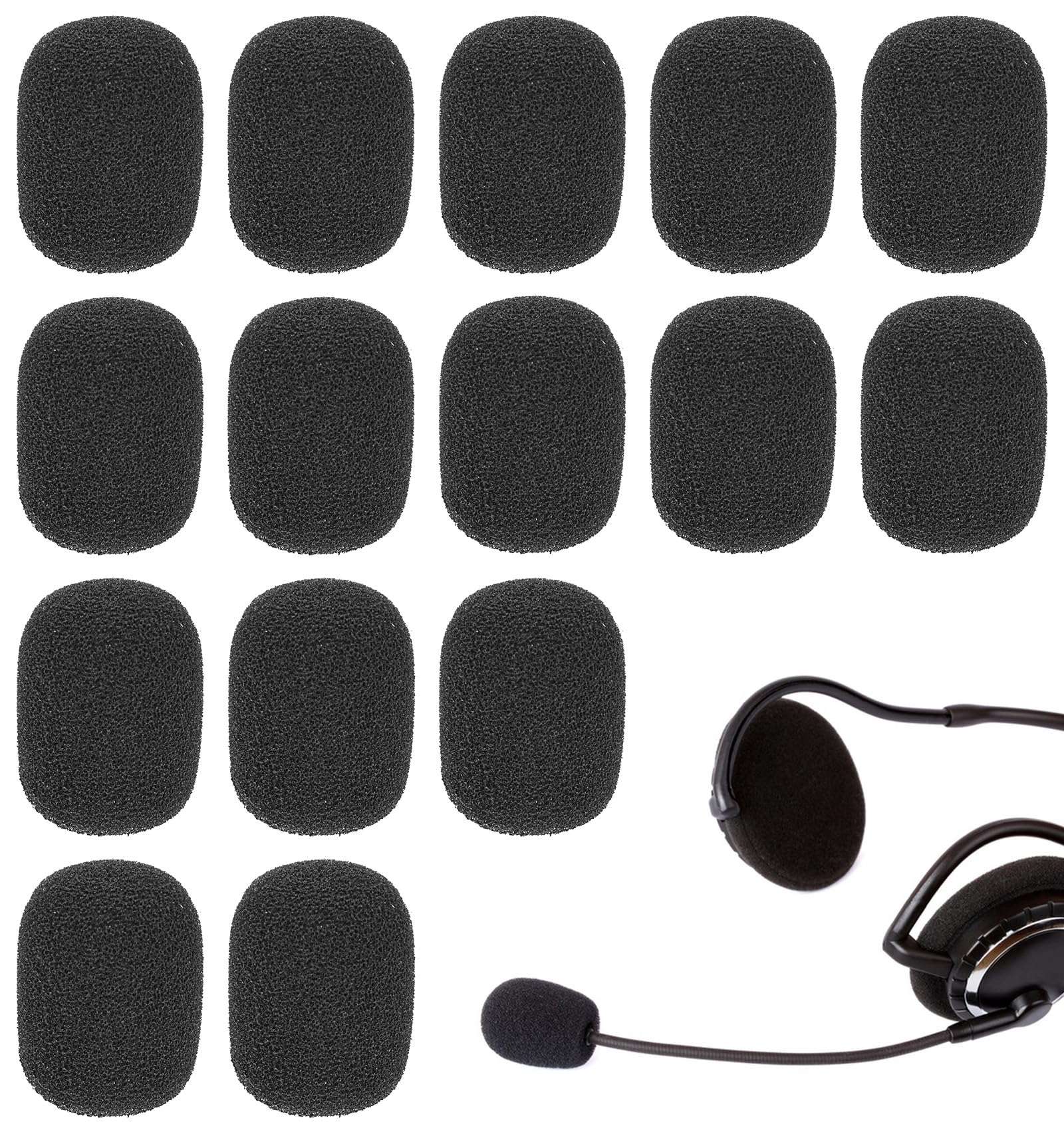 15PCS Mic Foam Cover, Headset Microphone Covers Foam, Noise Reduction Sponge for a Variety of Lapel & Mini Microphones (Black) 1