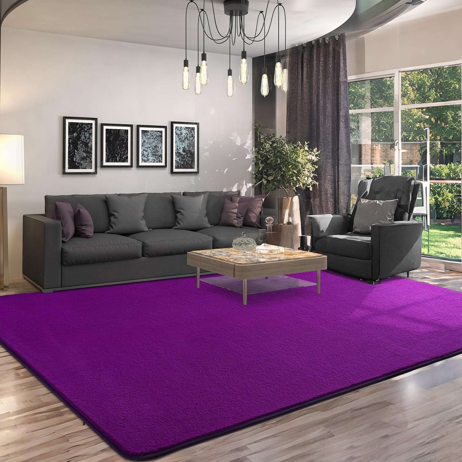 AROGAN Modern Shag Area Rug for Bedroom, 4x6 Feet Washable Rugs for Living Room, Indoor Floor Carpet Rugs, Plush Memory Foam Bedside Rugs for Kids Girls Teens Room Low Pile Rug Decor, Purple 4