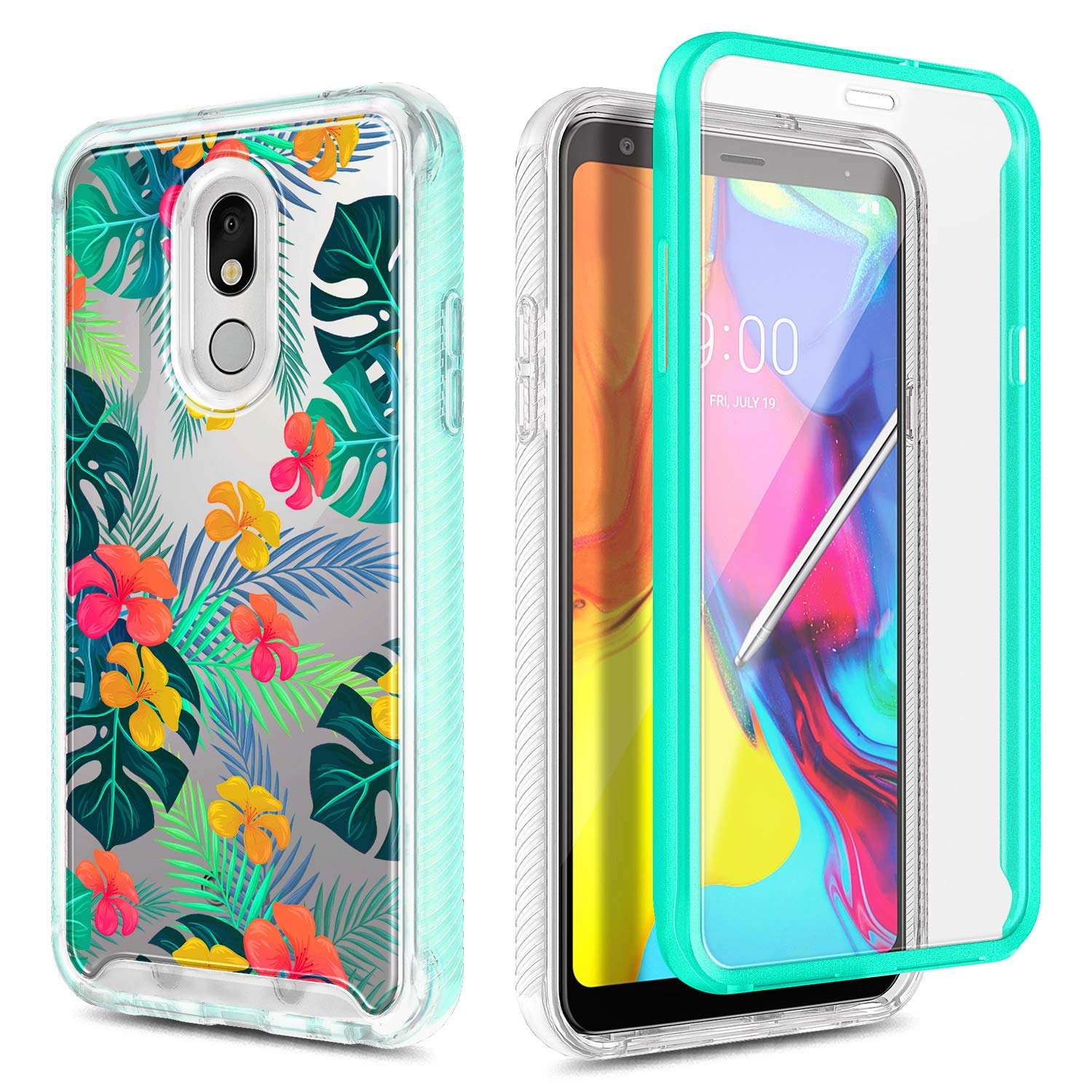 E-Began Case Compatible for LG Stylo 5 with [Built-in Screen Protector], LG Stylo 5V/Stylo 5X/Stylo 5 Plus, Full-Body Protective Rugged Bumper Cover, Shockproof Impact Resist Case -Summer 2