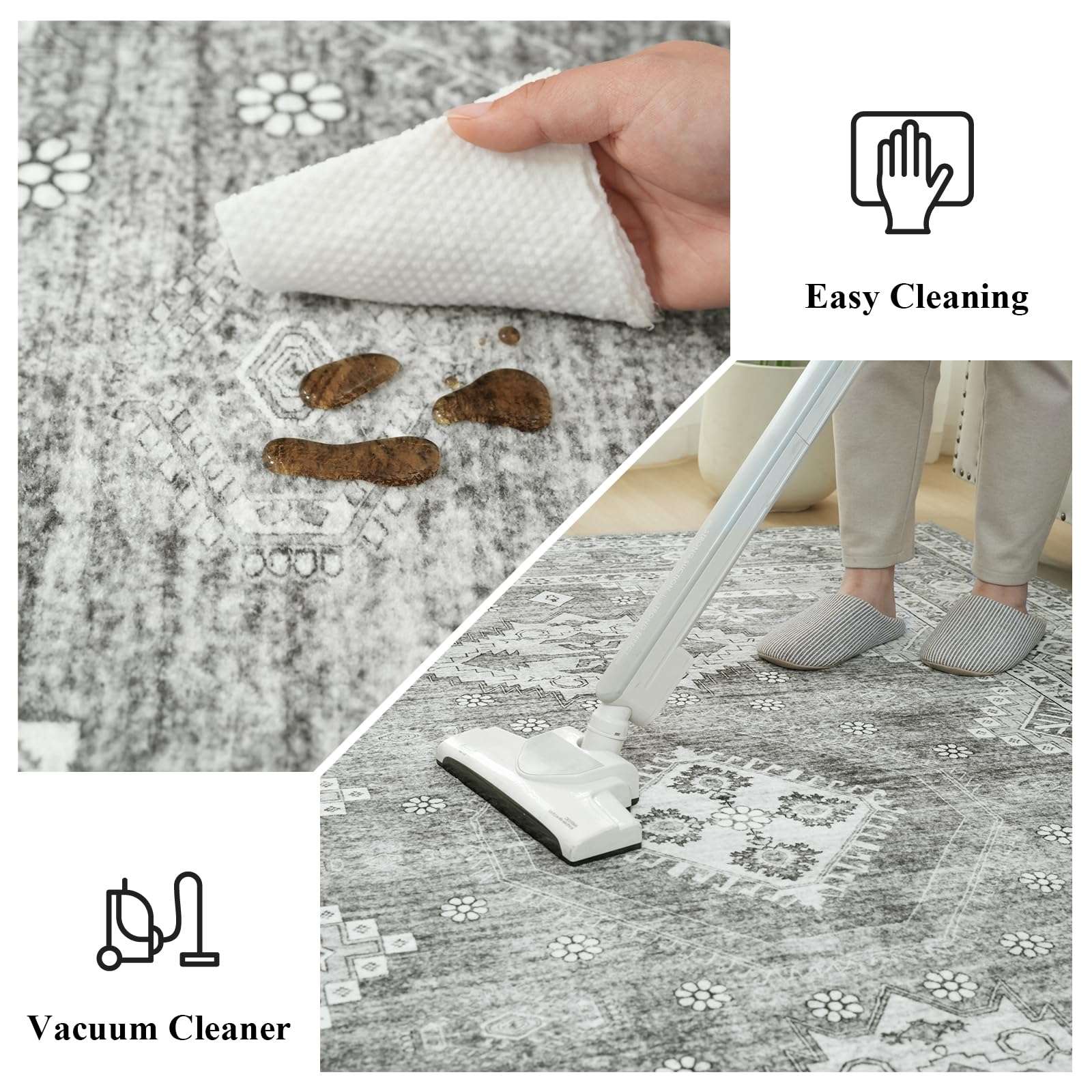 GUGUTEA 4x6 Area Rug Washable Boho Printed Rugs for Bedroom, Soft Living Room Carpet, Vintage Non-Slip Non-Shedding Faux Wool Indoor Throw Rug for Entryway Dining Room, Grey 5