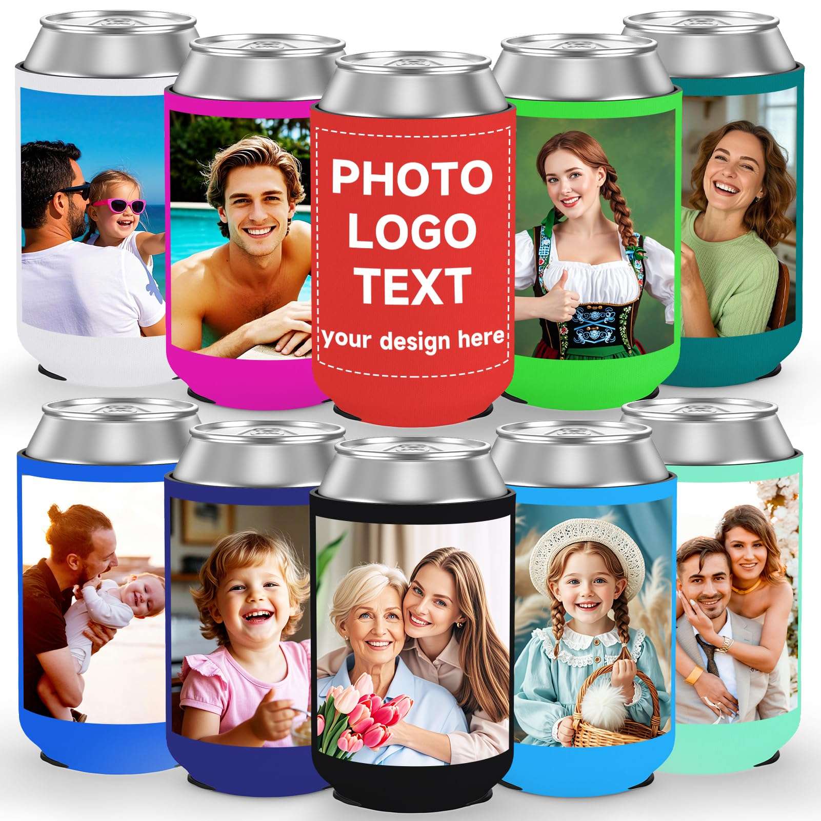 100Pcs Custom Can Cooler Sleeves Bulk for Beer Soda Cans & Bottles, Personalized Neoprene Drink Holder With Photo Text Logo for Birthday, Weddings, Parties, Anniversary Decorations 1