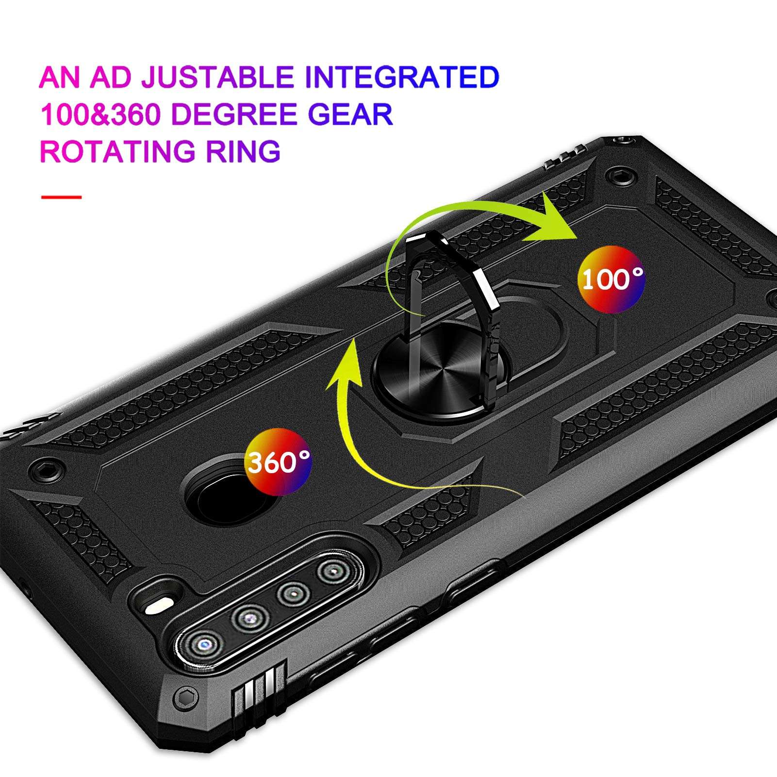 Galaxy A21 Case, Samsung A21 Case with Tempered Glass Screen Protectors, Androgate Military-Grade Ring Kickstand Car Mount 15ft Drop Tested Shockproof Cover Phone Case for Samsung Galaxy A21, Black 6