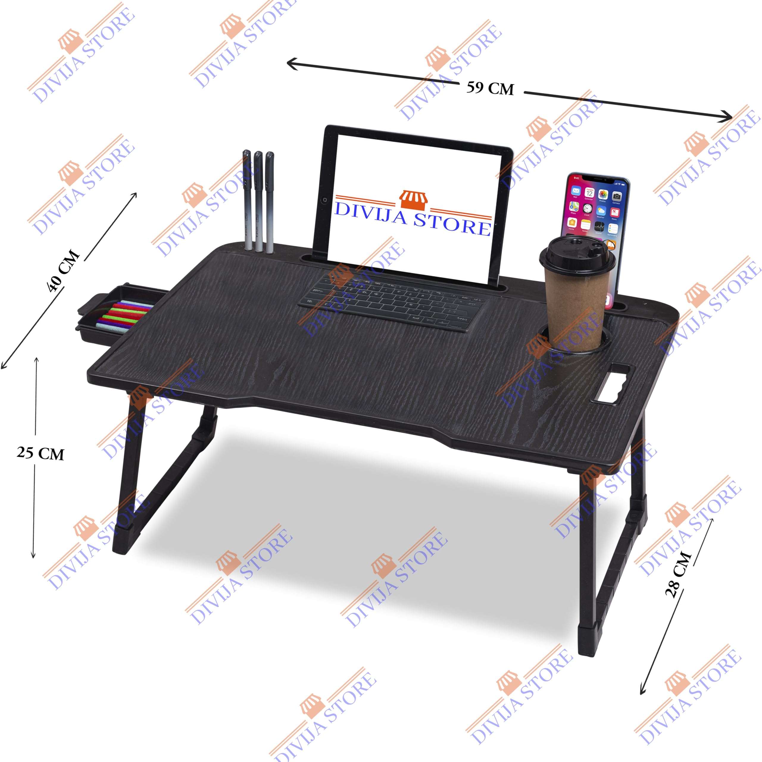 DIVIJA STORE Study Table Bed Table Premium Laptop Table/And Portable Plastic/Writing Desk For Office/Home/School (Black COTTED), 59 cm 3