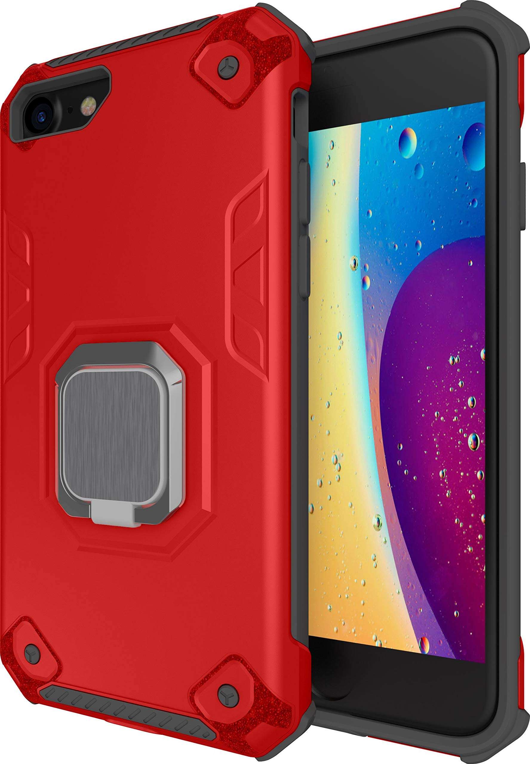 sandstone® full protective armor case for apple iphone 8 / iphone 7 / iphone se 2020 (silver) phone case with 360 rotation ring holder finger kickstand tpu + pc cover - Silver 3