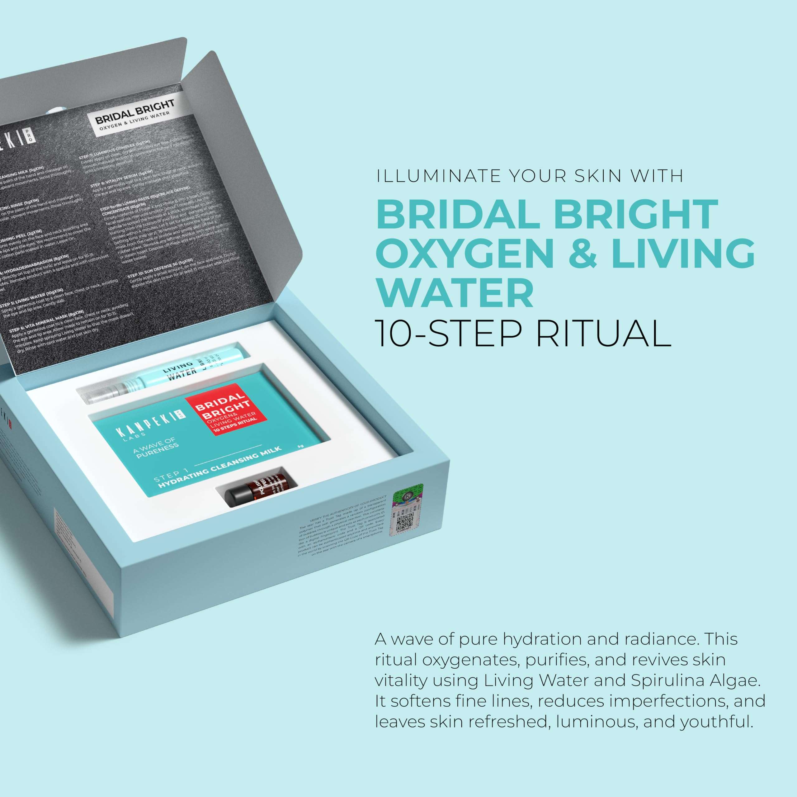 Kanpeki Bridal Bright 10 Step Oxygen Facial Kit with Living Water | Hydrating, Purifying & Youthful Radiance Ritual, Glow & Fine Line Care | Infused with Spirulina & Vital Minerals | Suitable for All Skin Types 3