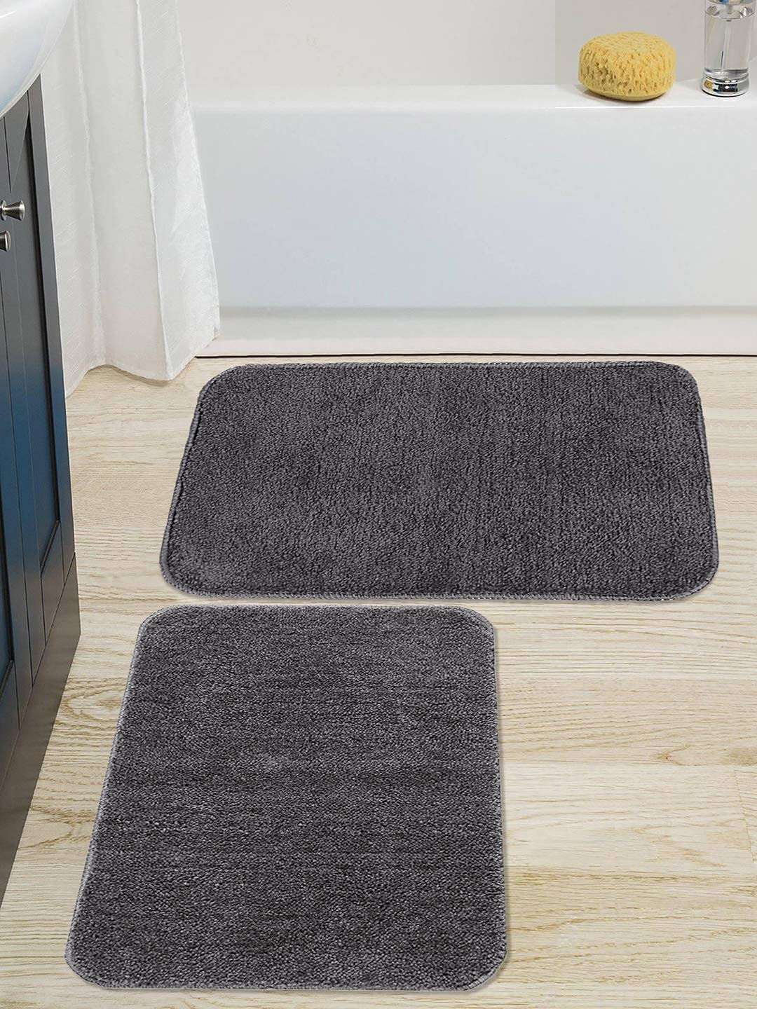 Scores Micro Anti Slip Striped Bath Mat, Doormats & Entrance gate Combo Pack of 2 pcs (Grey) 1
