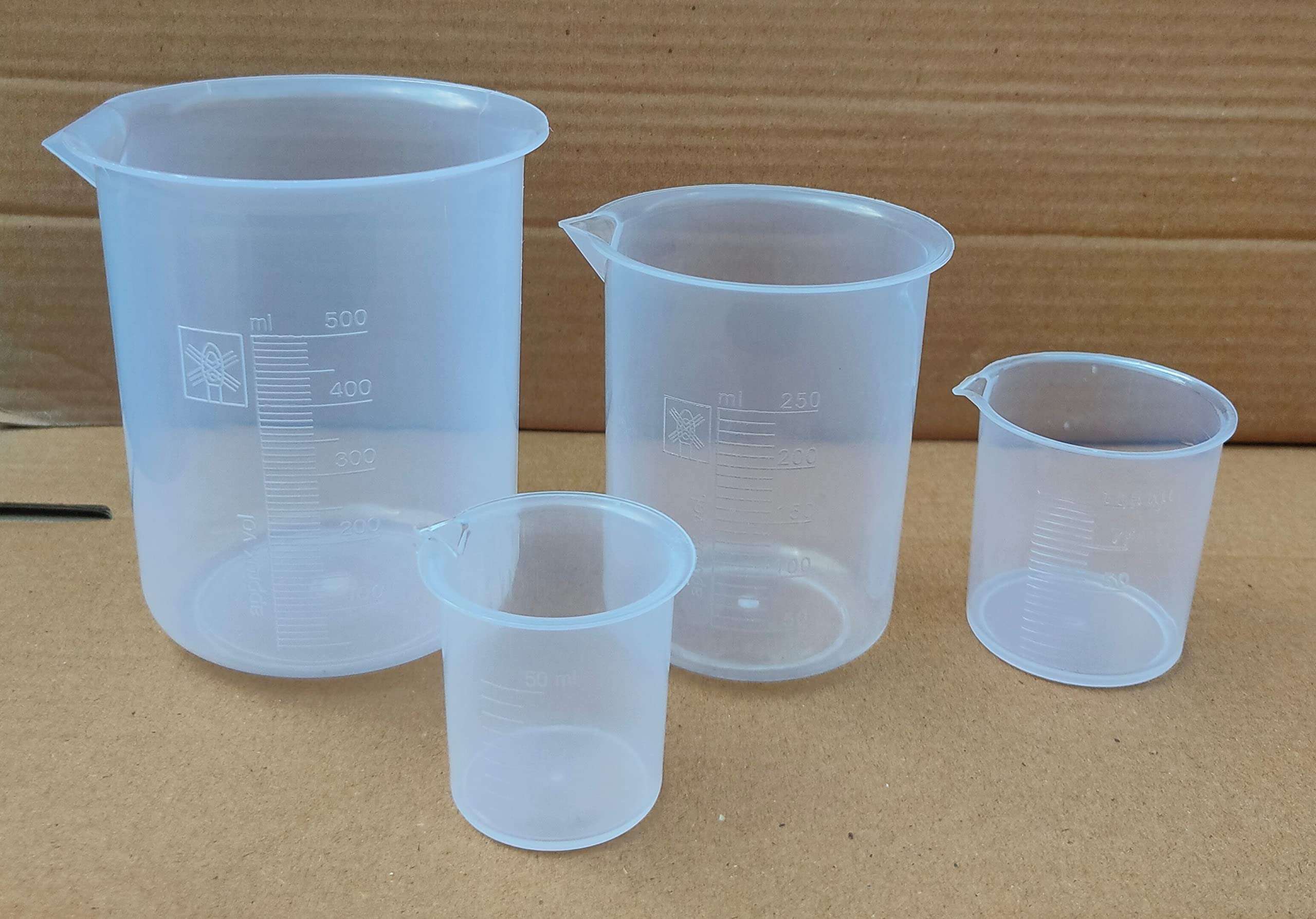 Widely Pure Plastic Science Beakers Set 500ml, 250ml, 100ml, 50ml Measuring beakers for Laboratory 4