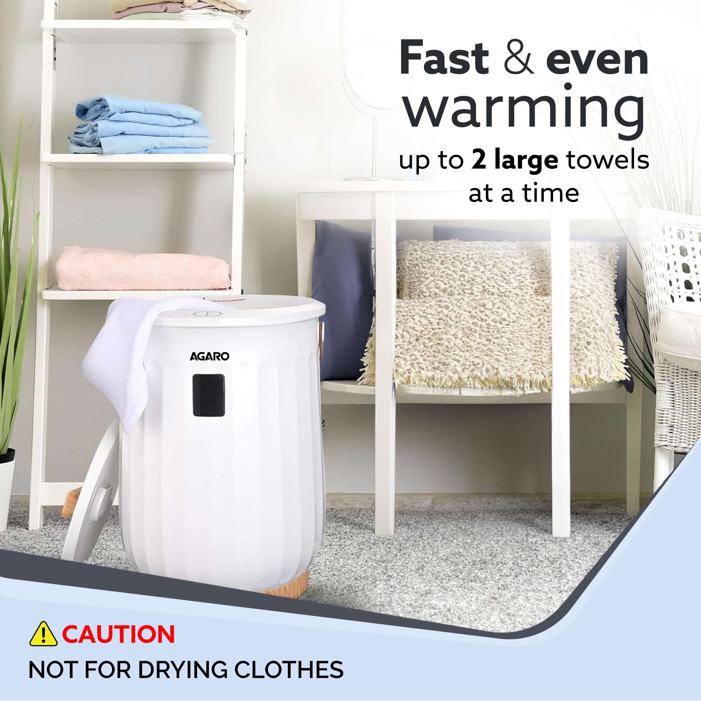 AGARO Regency Towel Warmer, Warms Up to Two Oversized Dry Towels, Bathrobes, Not for Drying Clothes,Towel Warmer Bucket, 400W, Towel Warmers for Bathroom, Auto Shut Off 3