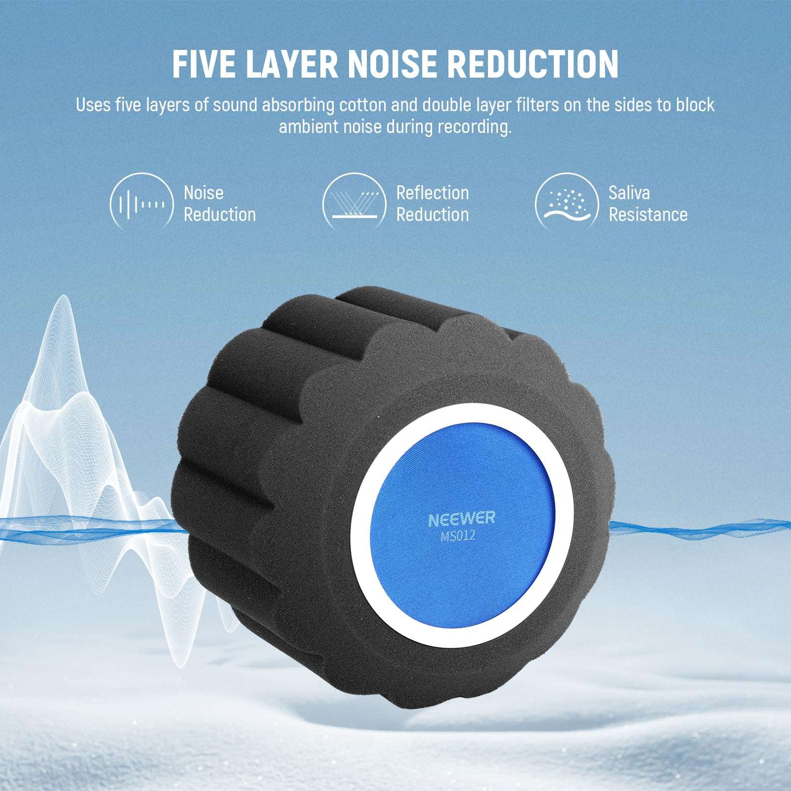 NEEWER Microphone Isolation Ball Shield Pop Filter, Portable Windscreen Mic Cover for Studio Vocal Booth Recording, Sound Absorbing Five Layer Foam Acoustic Equipment for 43-68 mm Mics, MS012 3