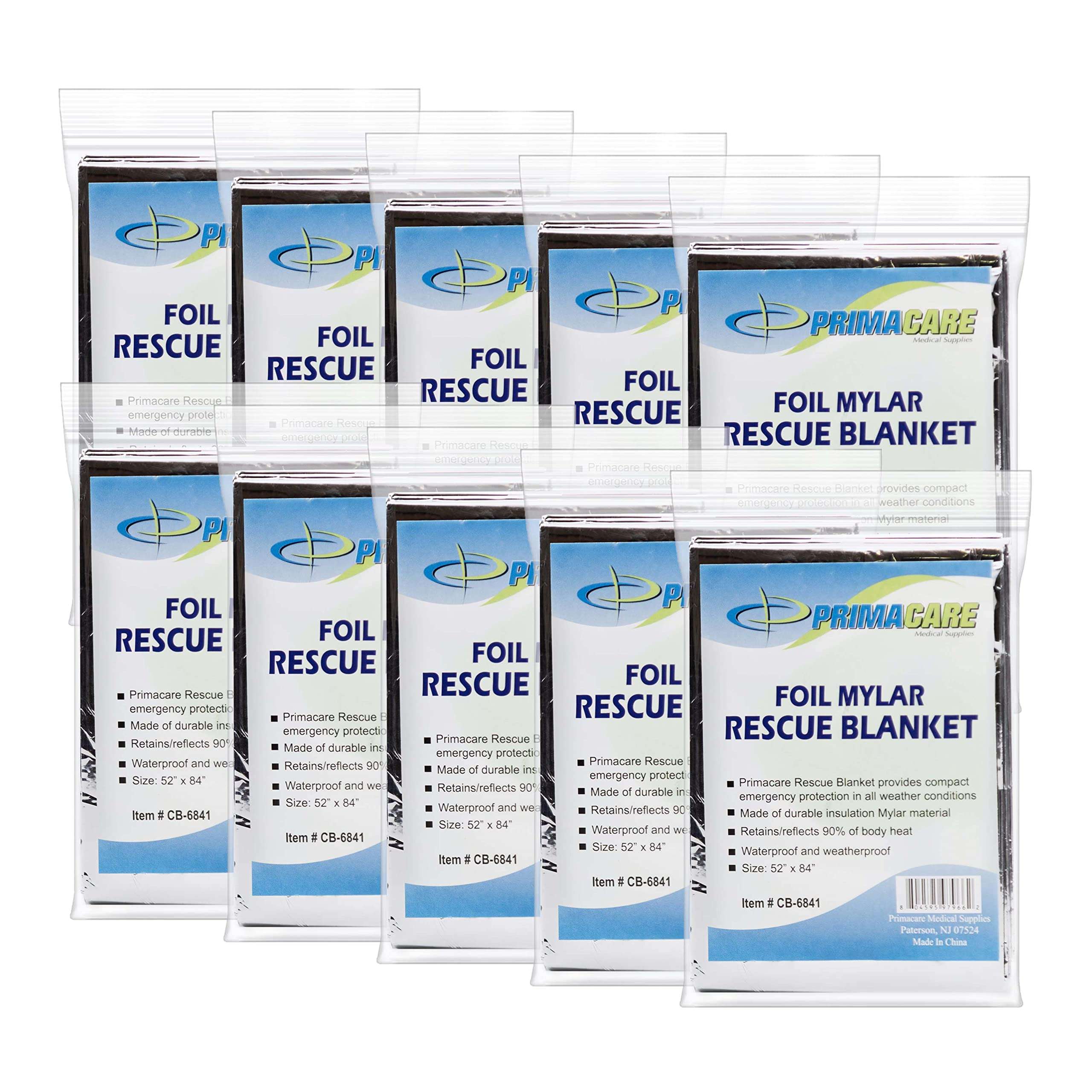 Primacare CSCB-6841 Emergency Mylar Thermal Foil Blanket, 52 in. x 84 in. (Pack of 200), Silver 1