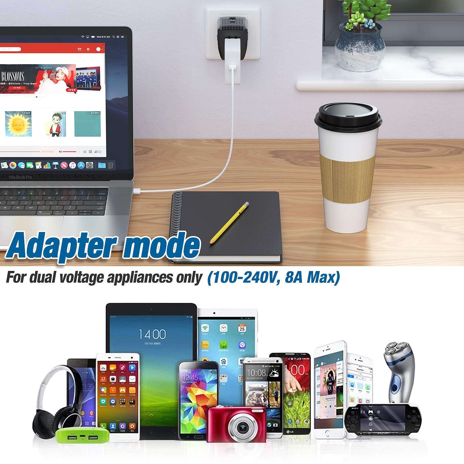 2000Watts Voltage Converter, 220V to 110V Converter, International Plug Adapter, Power Converter Adapter Combo, US to Europe, UK, Israel, Africa Over 150 Countries (Black) 4