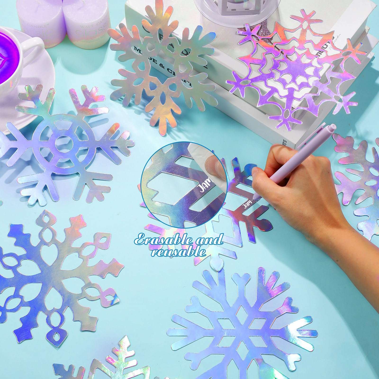 Dianelhall 45 Pcs Snowflake Cutouts Winter Bulletin Board Decorations Wonderland Paper Cutouts Christmas Wall Decals with Glue Points for Classroom Home Holiday Winter Party Supplies 4
