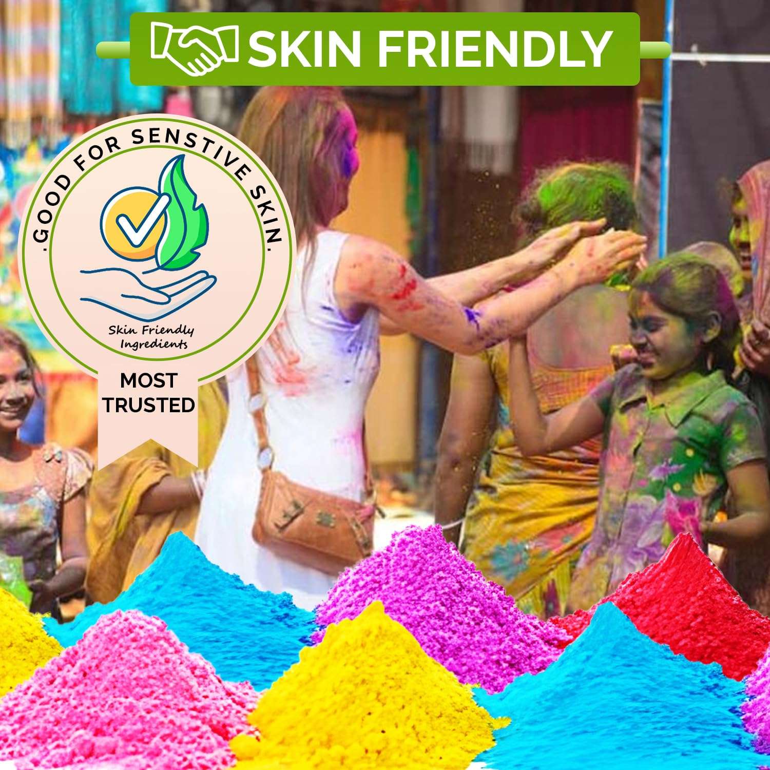 CraftVatika Holi Colours Pack of 5 Organic Holi Gulal Rang | 400 Gram Certified Holi Colors Gift Box |- Herbal Organic Holi Rang for Kids Family Men Women for Holi Festival Rang Panchami 4