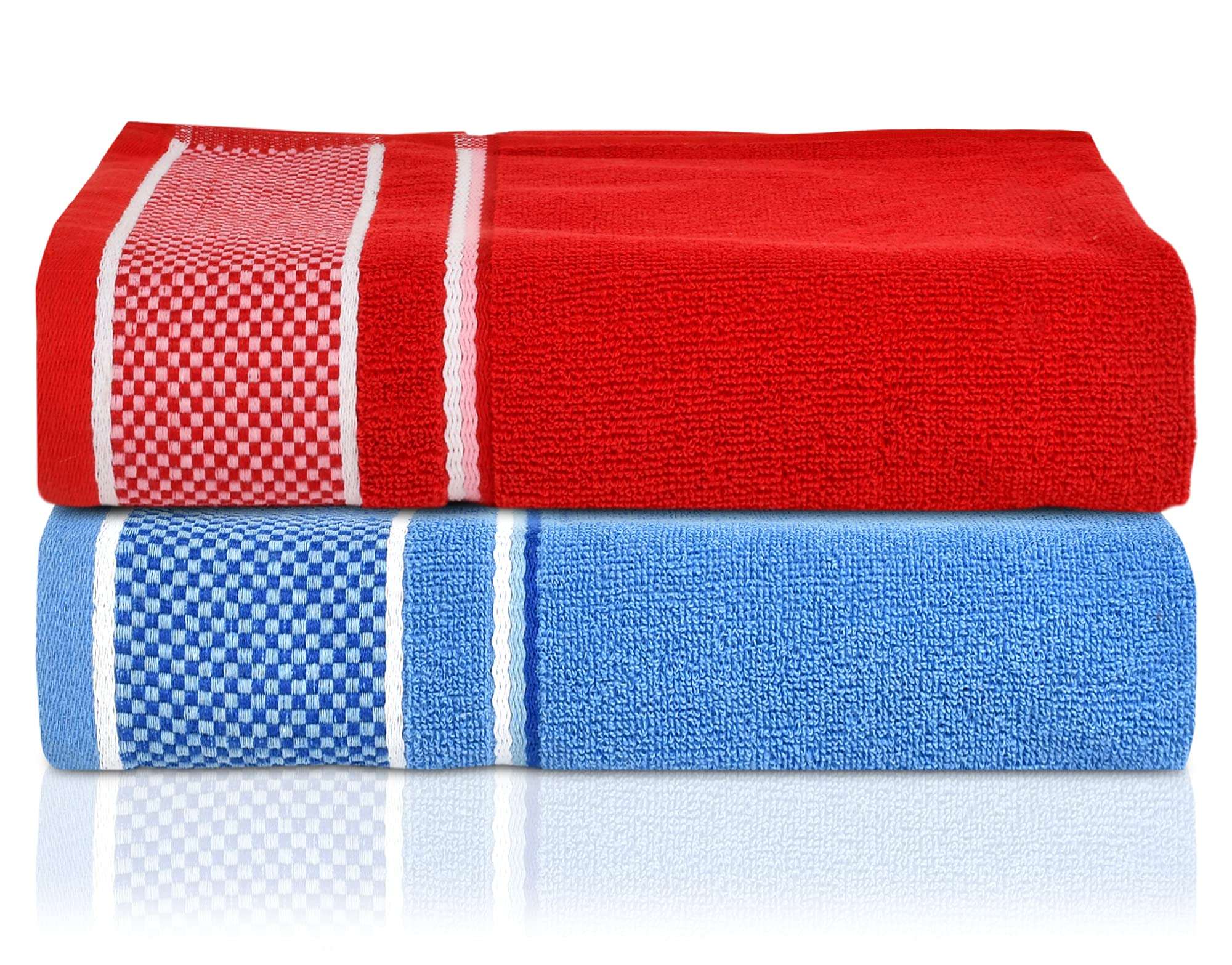 Kuber Industries Square Design Luxurious, Soft Cotton Bath Towel, 30"x60"- Pack of 2 (Blue & Red)-HS_38_KUBMART21223
