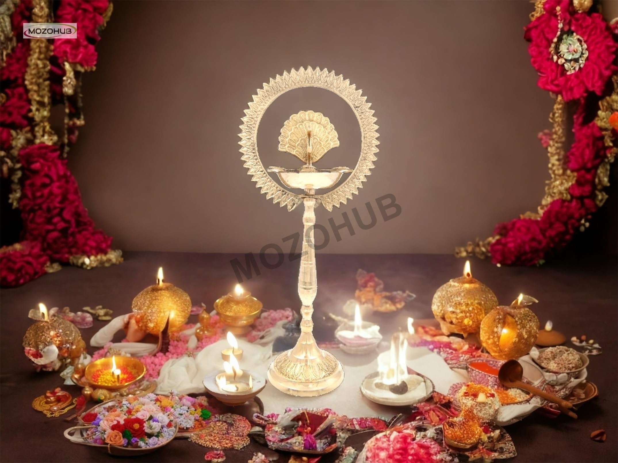 MOZO HUB Diya Stand Brass Golden Traditional for Home Office Pooja (50 cm) 1
