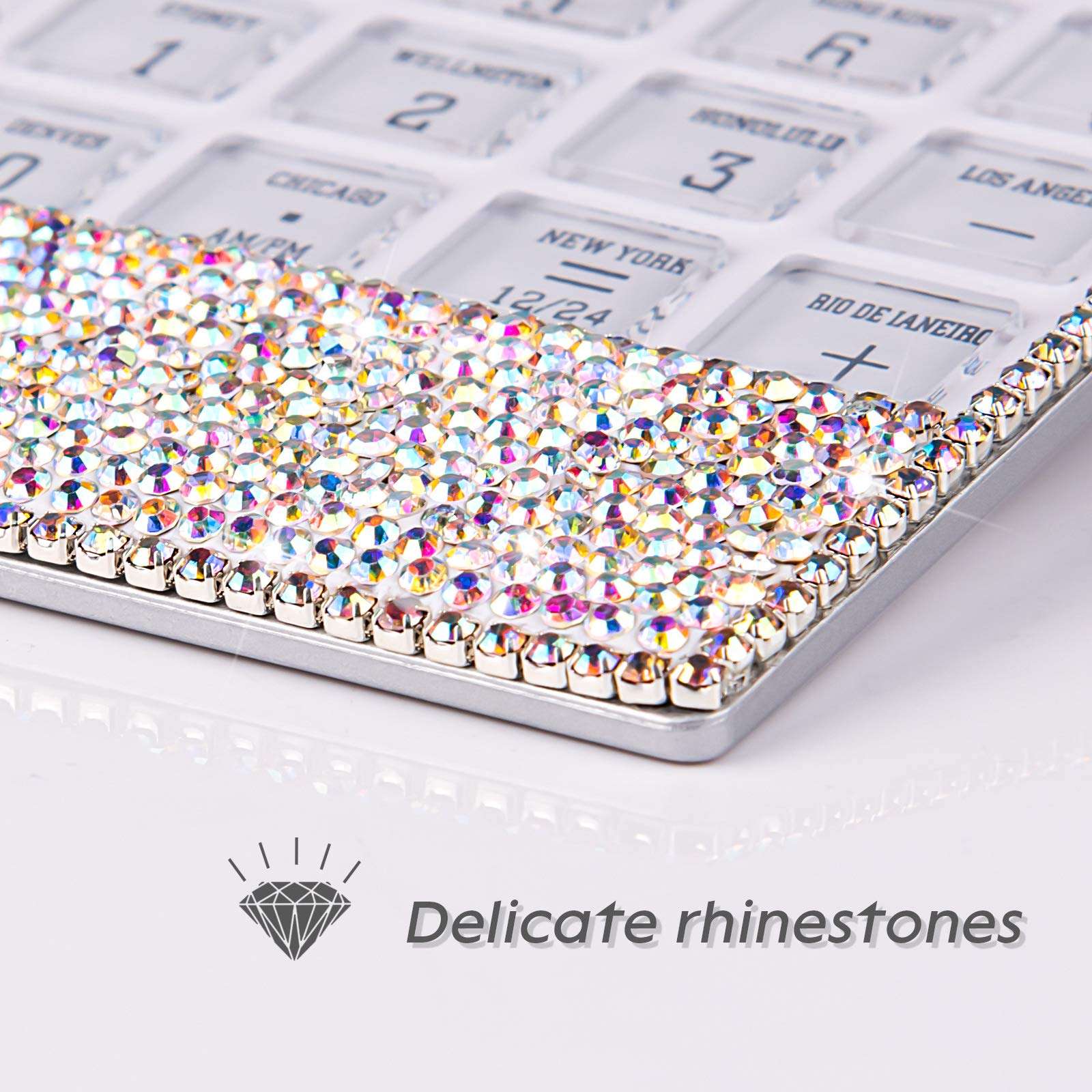 Office Calculator with Bling Crystal Decorative with Calendar Time Alarm Clock for Fashionable Desk Accessory, Office or Home Gift (AB Color) 4