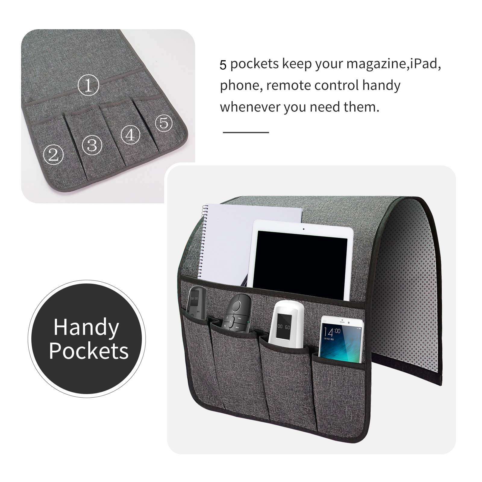 SYSOV Sofa Armrest Organizer, Remote Control Holder for Recliner Couch, Arm Chair Caddy with 5 Pockets for Magazine, Tablet, Phone, iPad 5